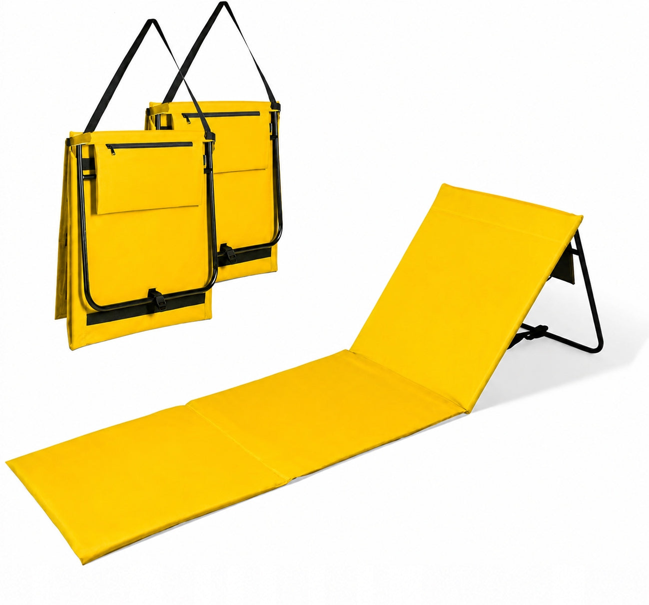 Beach Mat with Backrest Folding Beach Lounger Hiking Pocket Yellow Packaging status original