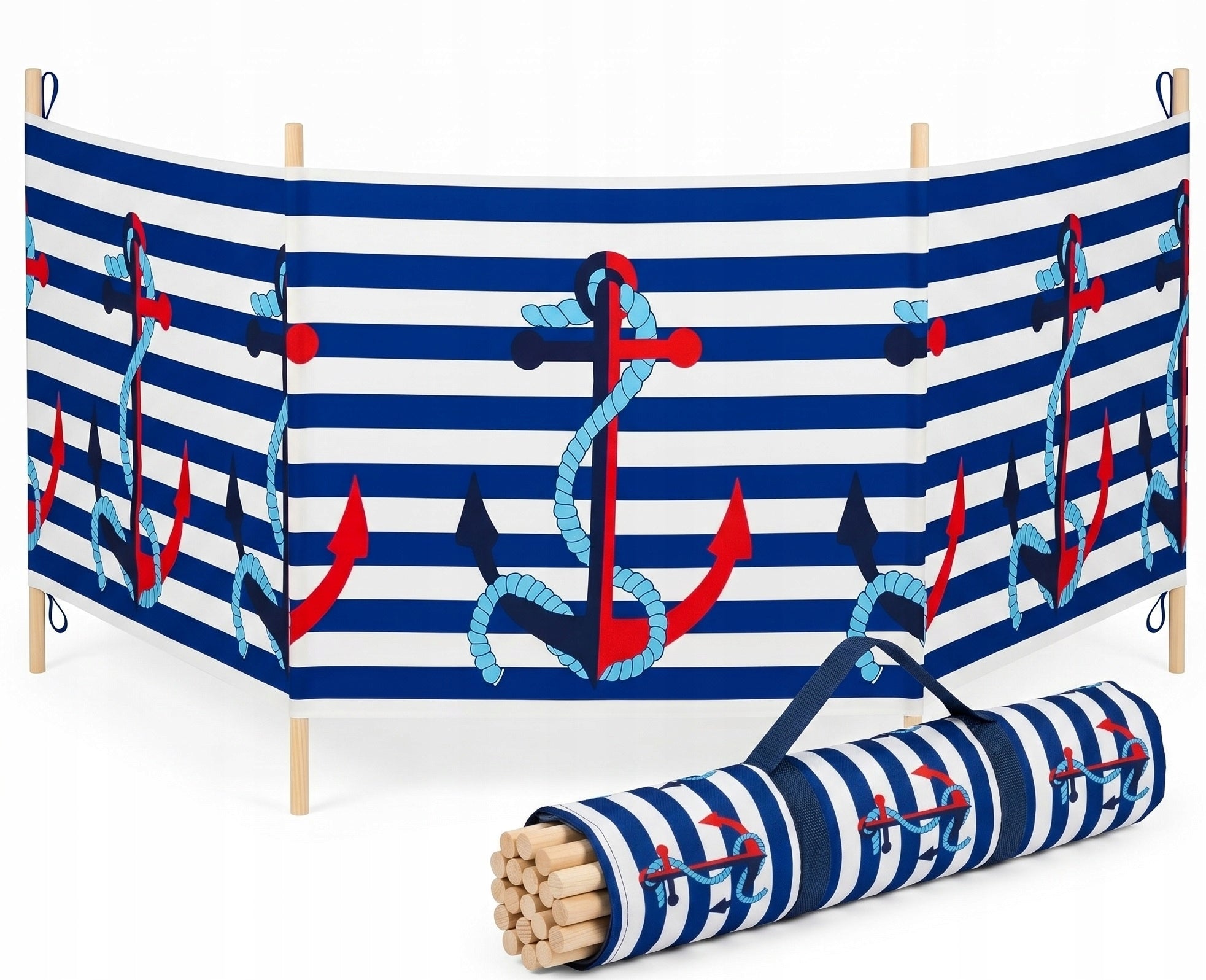 Beach Screen 5m Wooden Sticks + Cover with Handle