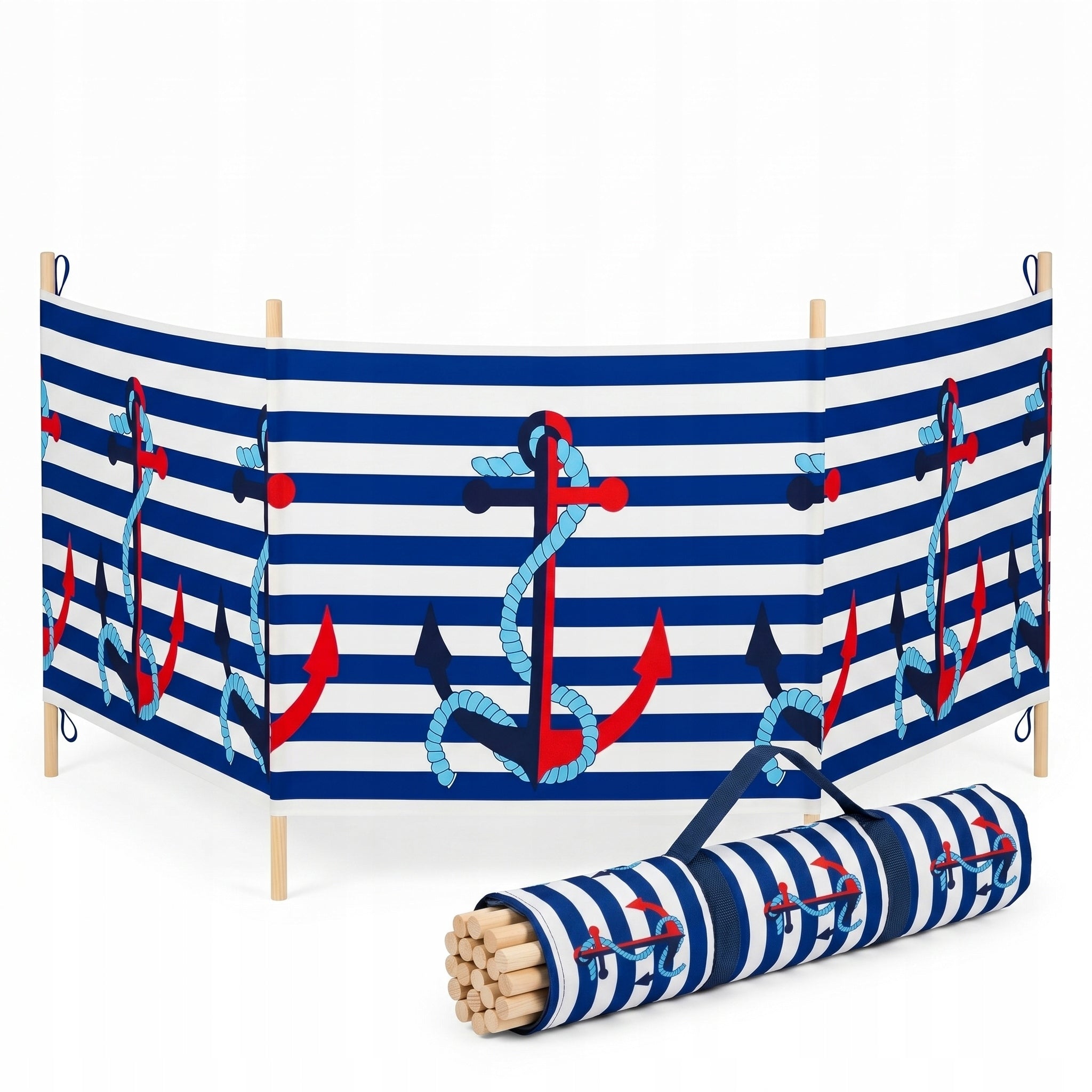 Beach Screen 5m Wooden Sticks + Cover with Handle