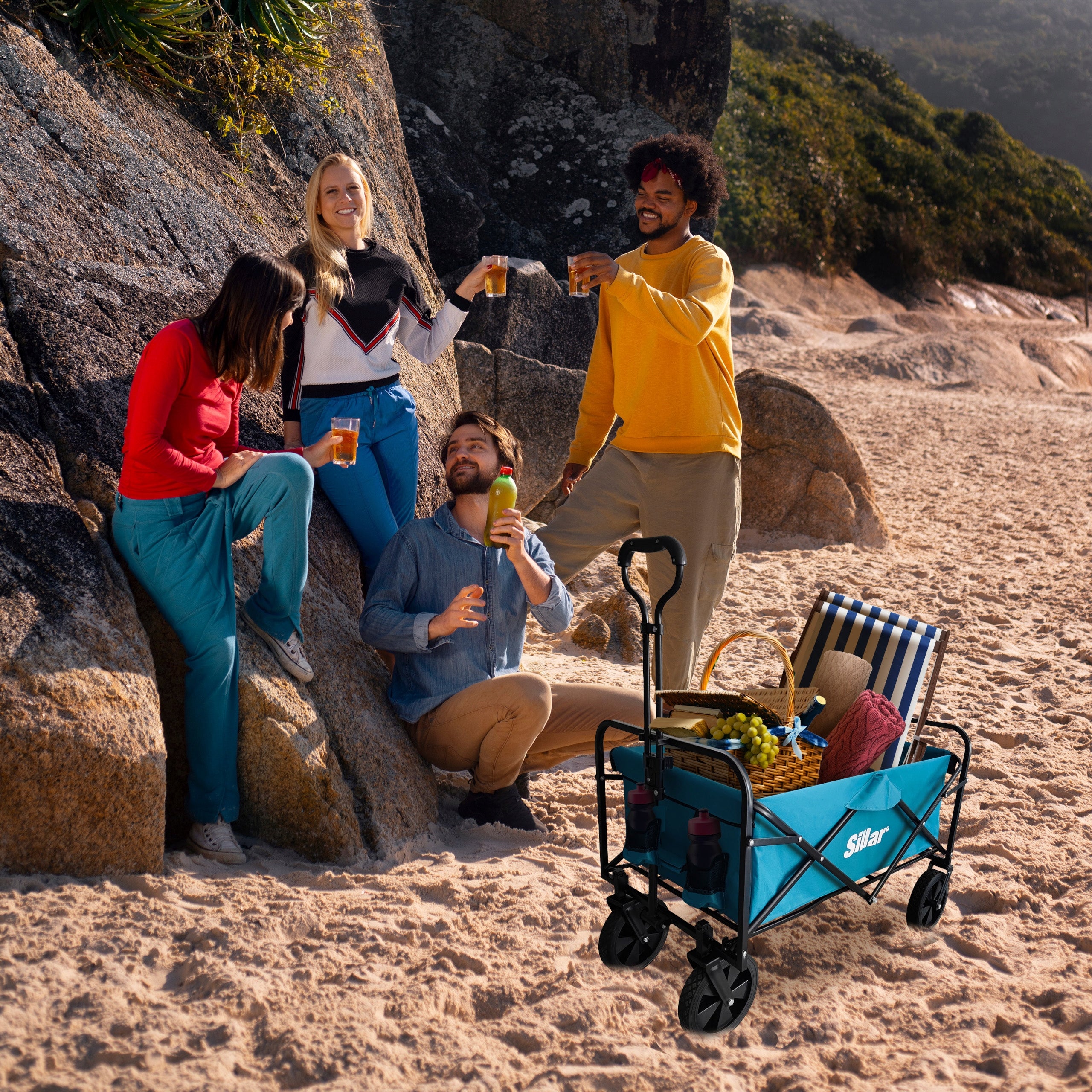 Beach Shopping Cart Folding Hiking Garden on Wheels Cover Capacity 100 l
