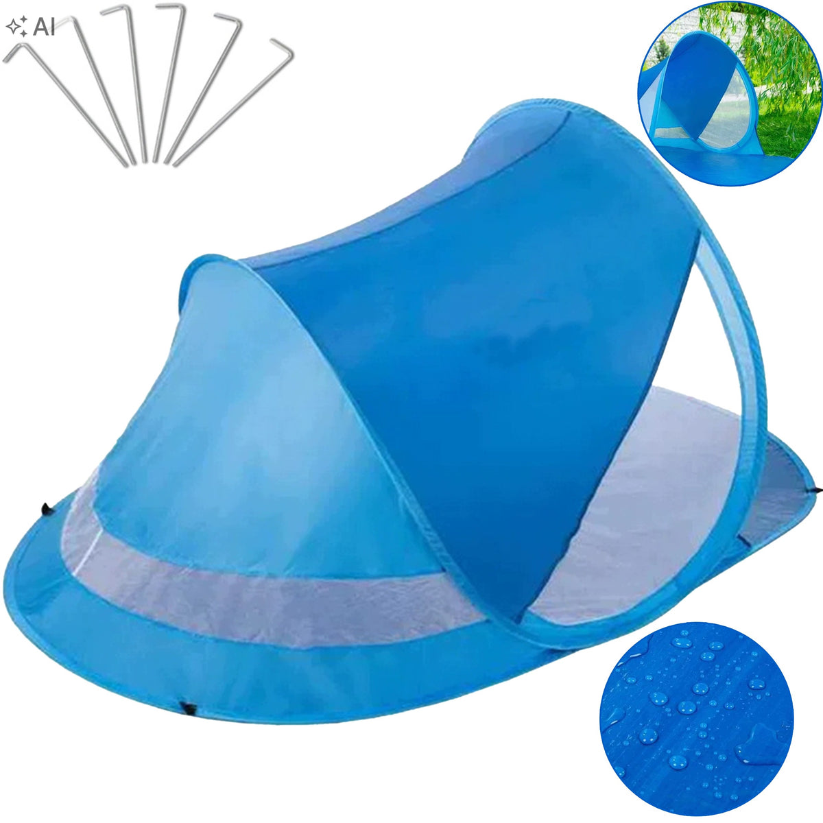 Beach Tent Self Unfolding UV Protection Blue 190x120x90cm For Beach Packaging status original