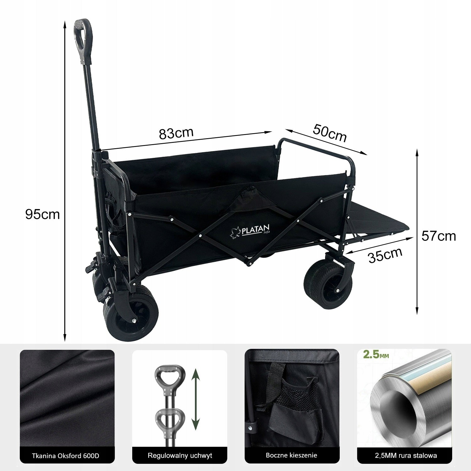 Beach Tourist Trolley 120L WIDE OFF-ROAD WHEELS Elongated STRONG Manufacturer code WOZ-SKL-PLAZ-120-ROZ