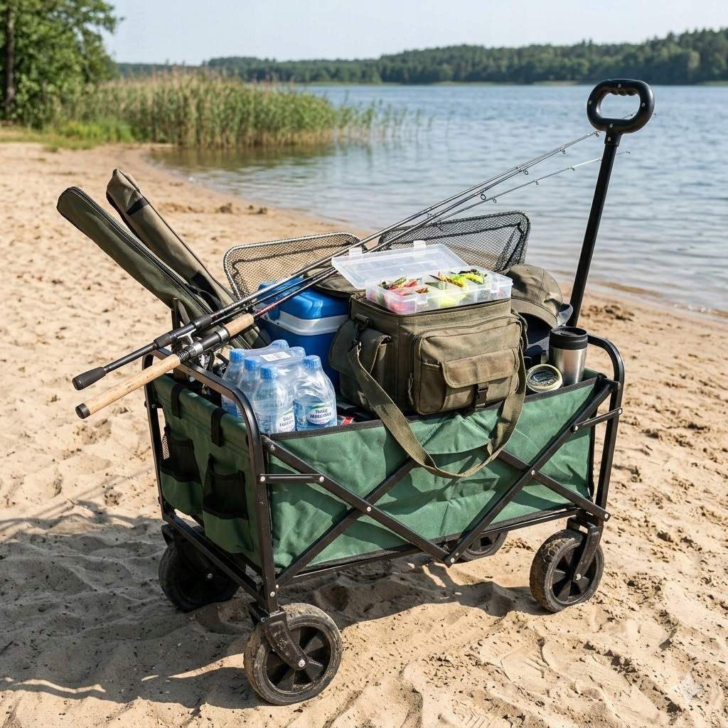 Beach Transport Fishing Trolley 100L Wheels XXL Folding Fishing Camping Packaging status original
