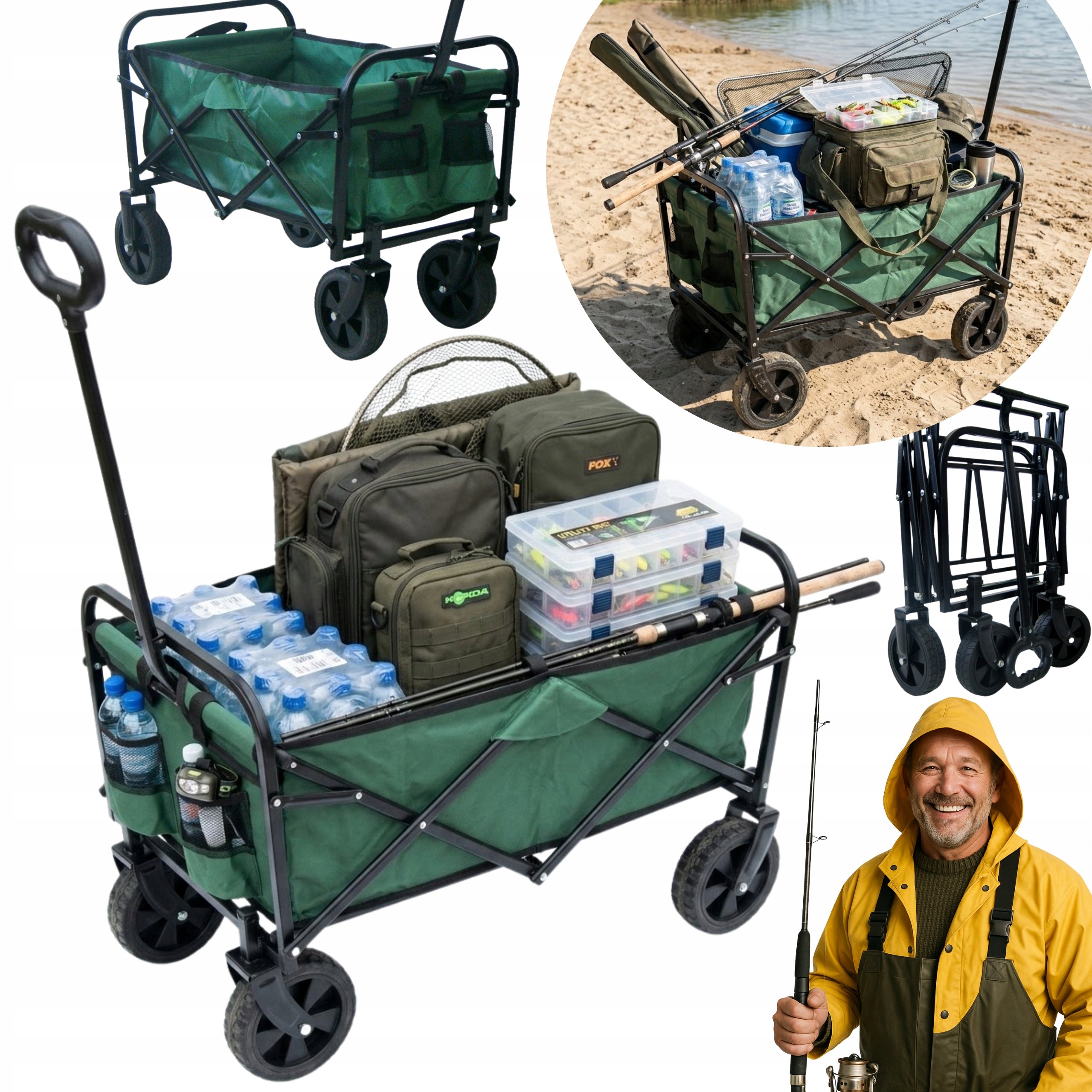 Beach Transport Fishing Trolley 100L Wheels XXL Folding Fishing Camping