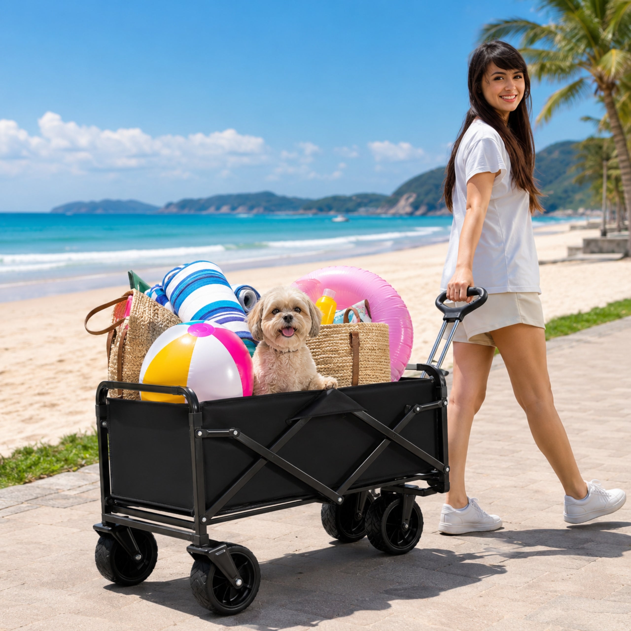 Beach Transport Trolley Folding Hiking For Kids Shopping Beach Manufacturer code Wóżek plażowy koła XL 150kg + STOLIK 50x86cm