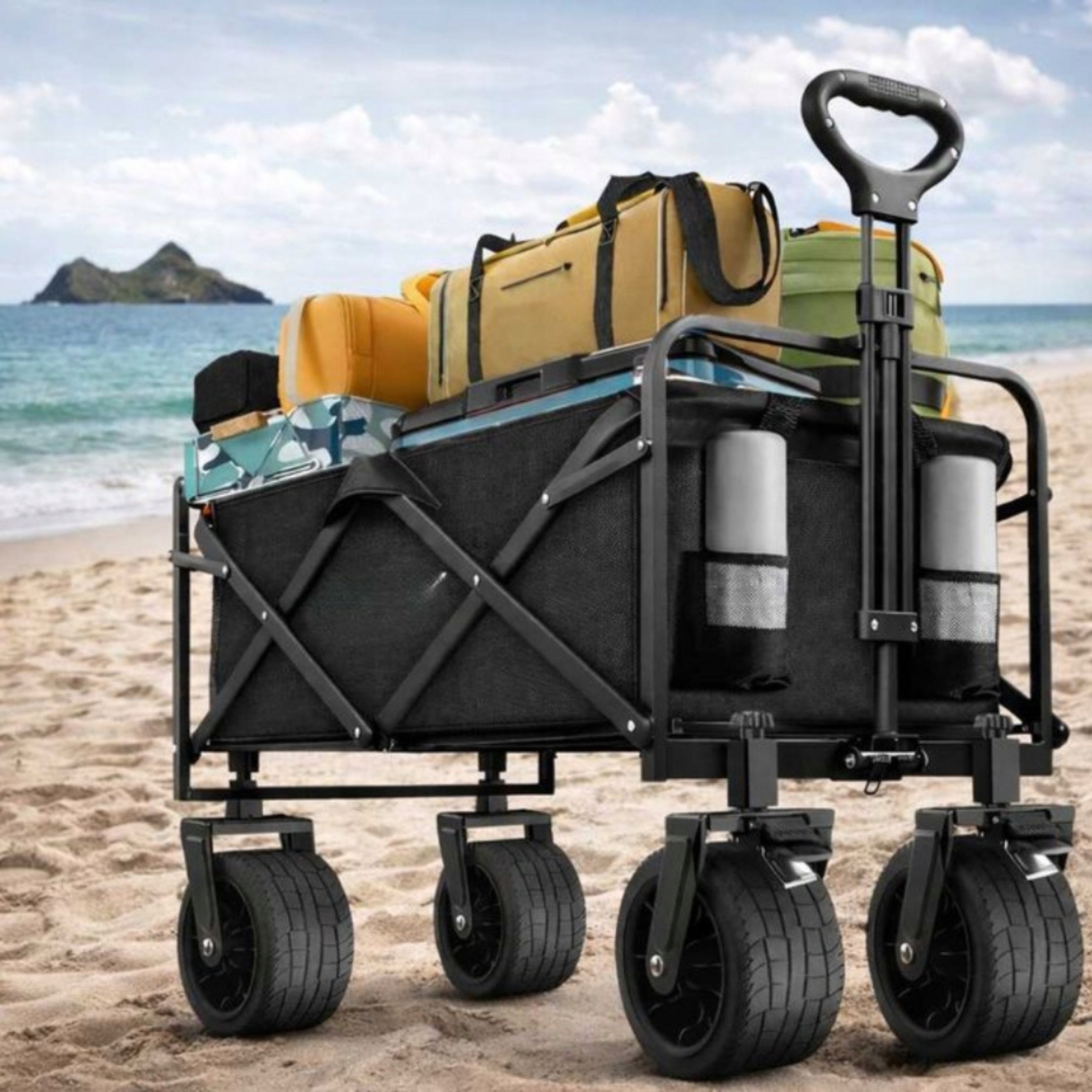 Beach Trolley Folding Hiking Garden Transport LARGE WHEELS For Beach Kind trolley