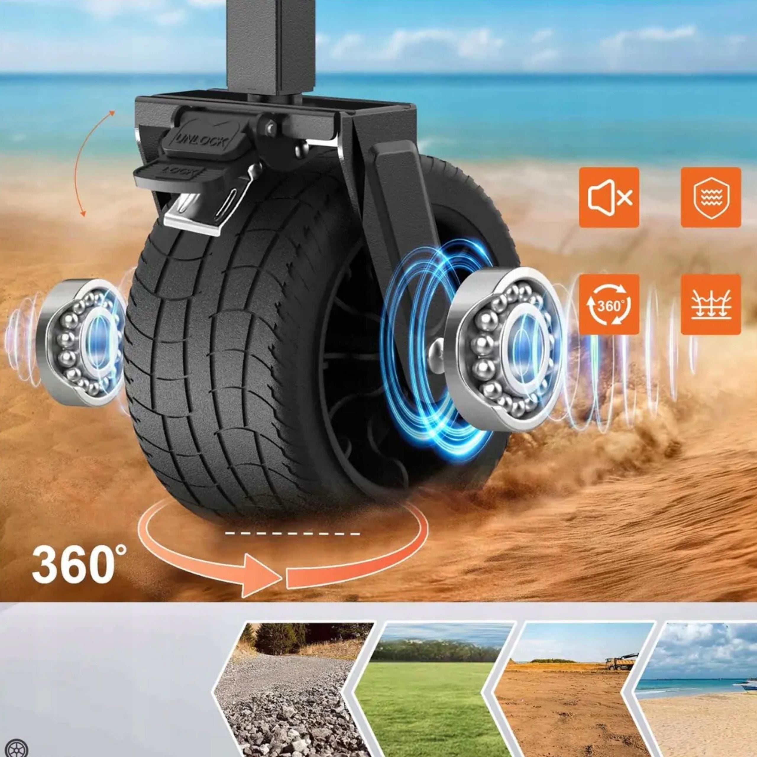 Beach Trolley Folding Hiking Garden Transport LARGE WHEELS For Beach Manufacturer code SHOPEK20 Wózek plażowy turystyczny duży 120L