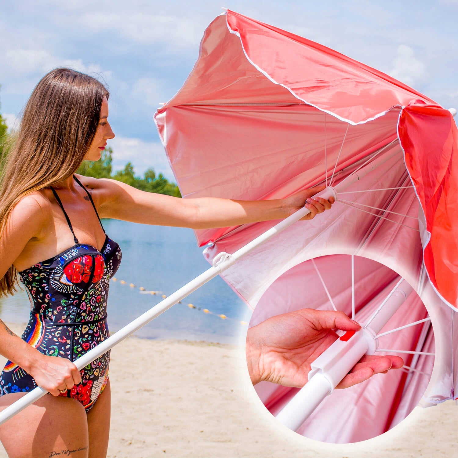 Beach Umbrella Folding Garden Double uv Broken Waterproof Cover Color red