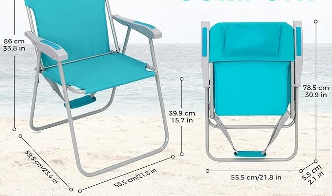 Beach chair adjustable camping turquoise pockets 136 kg Packaging status original