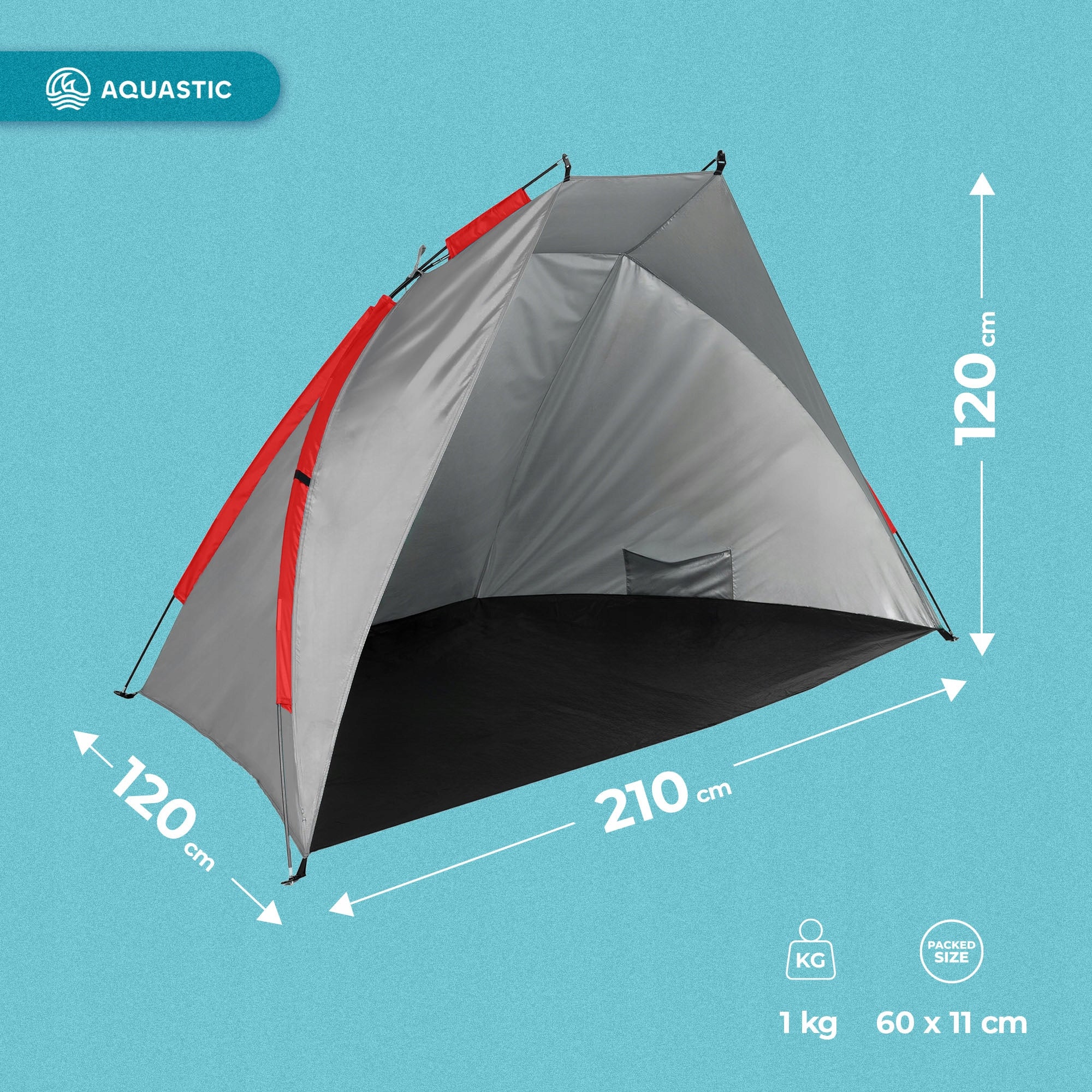 Beach tent AQUASTIC Concielo grey UPF50+ Sun protection Brand Aquastic