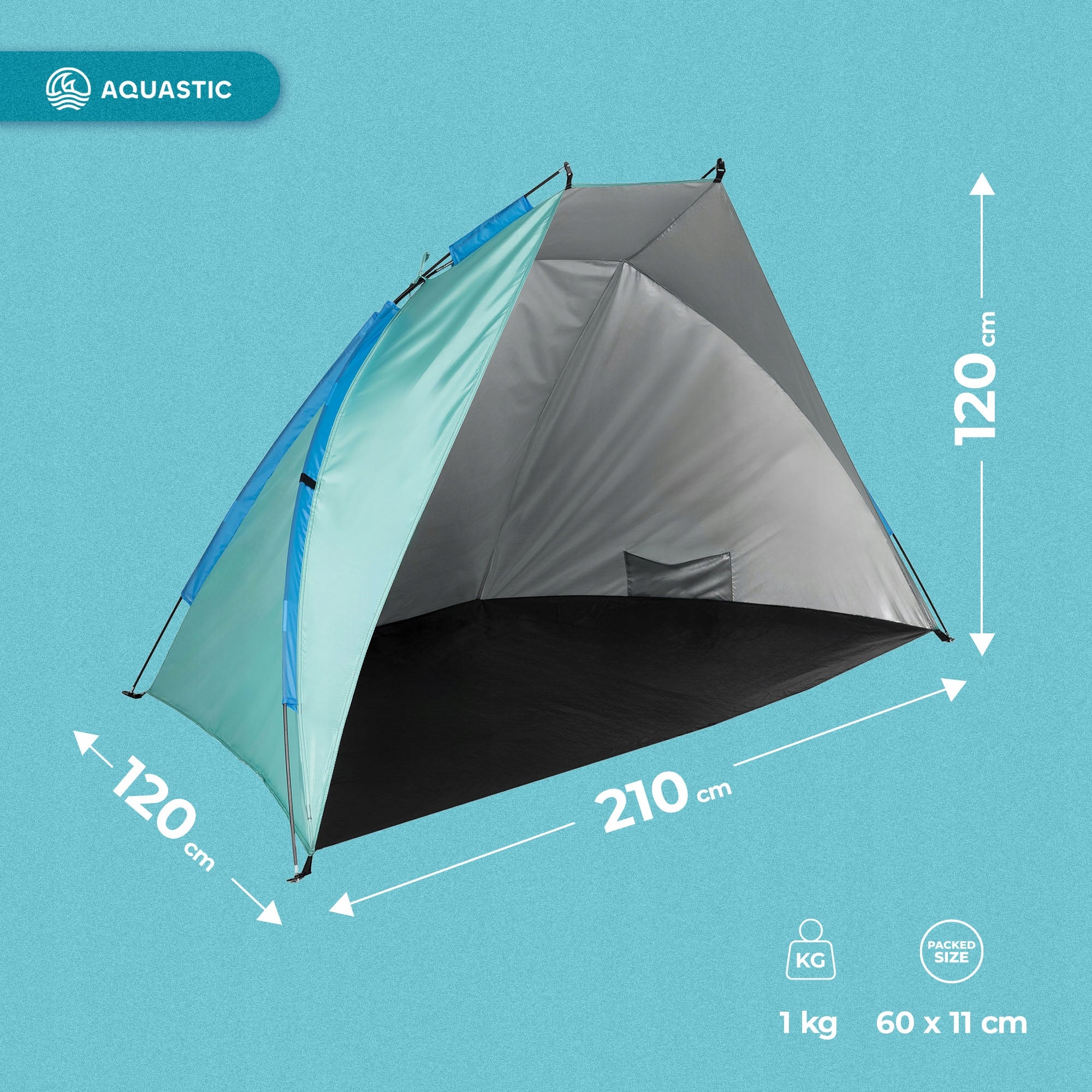 Beach tent AQUASTIC Concielo turquoise OS UPF 50+ Sun protection Brand Aquastic