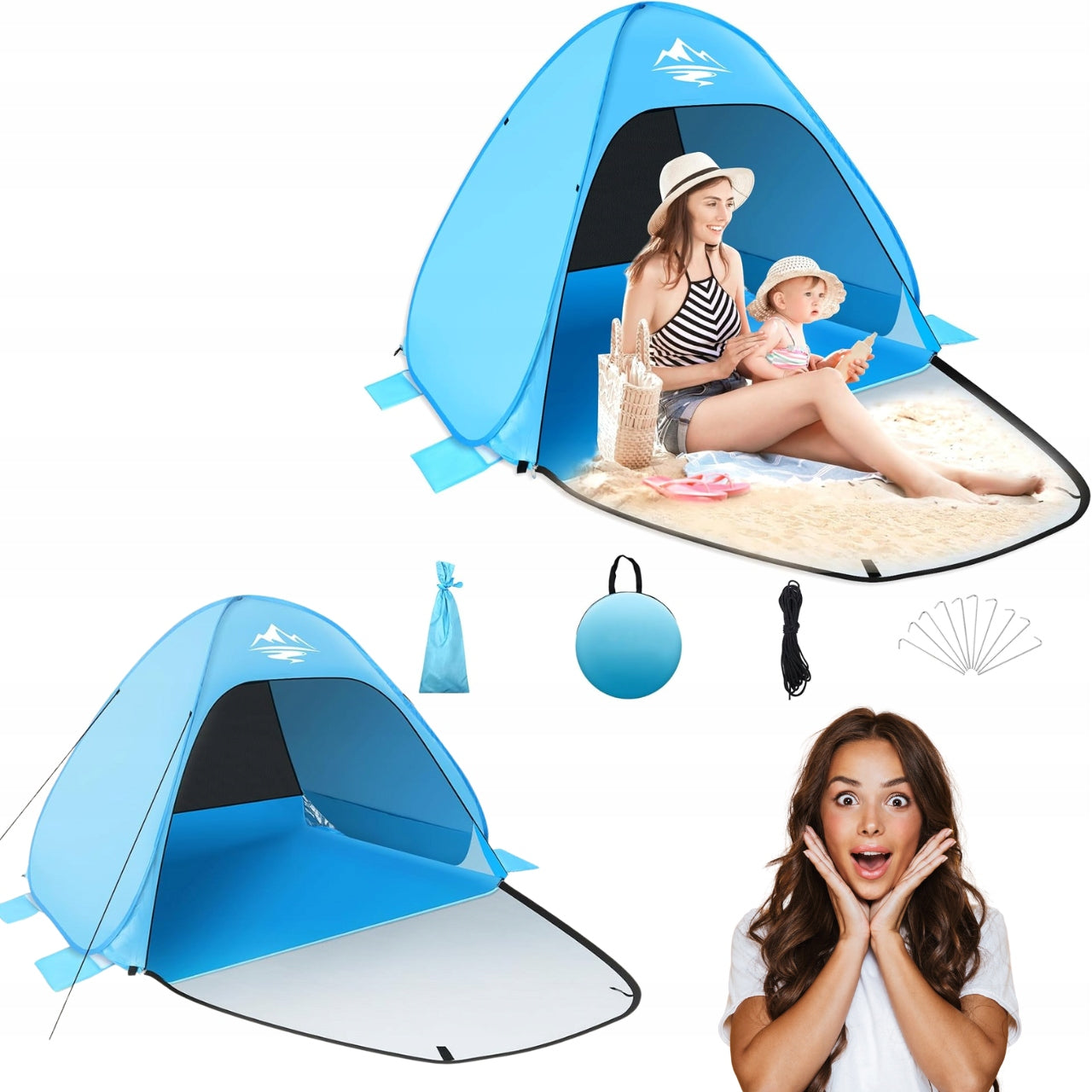 Beach tent type shell folding for 2-3 people UV50+ protection portable