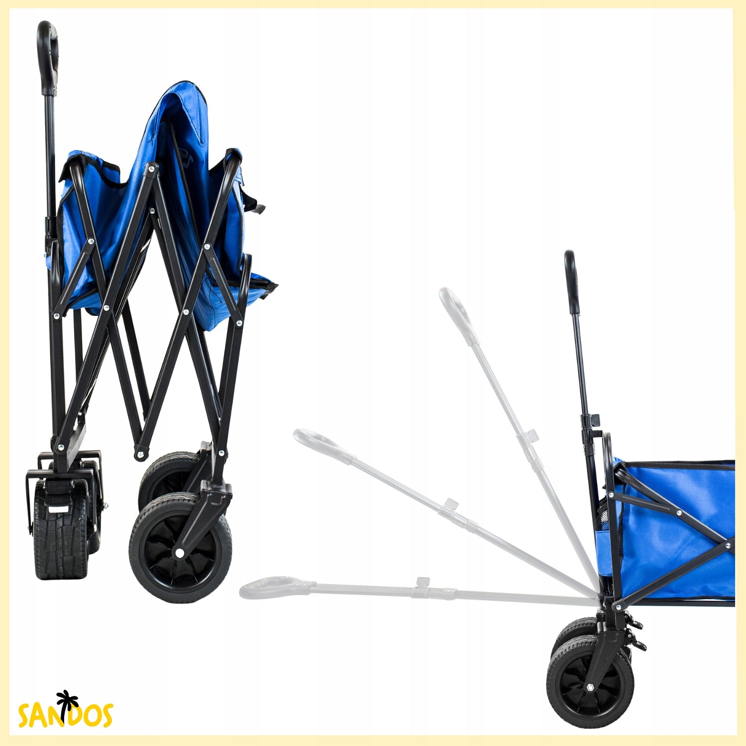 Beach trolley hiking camping transport folding thick wheels blue Packaging status original