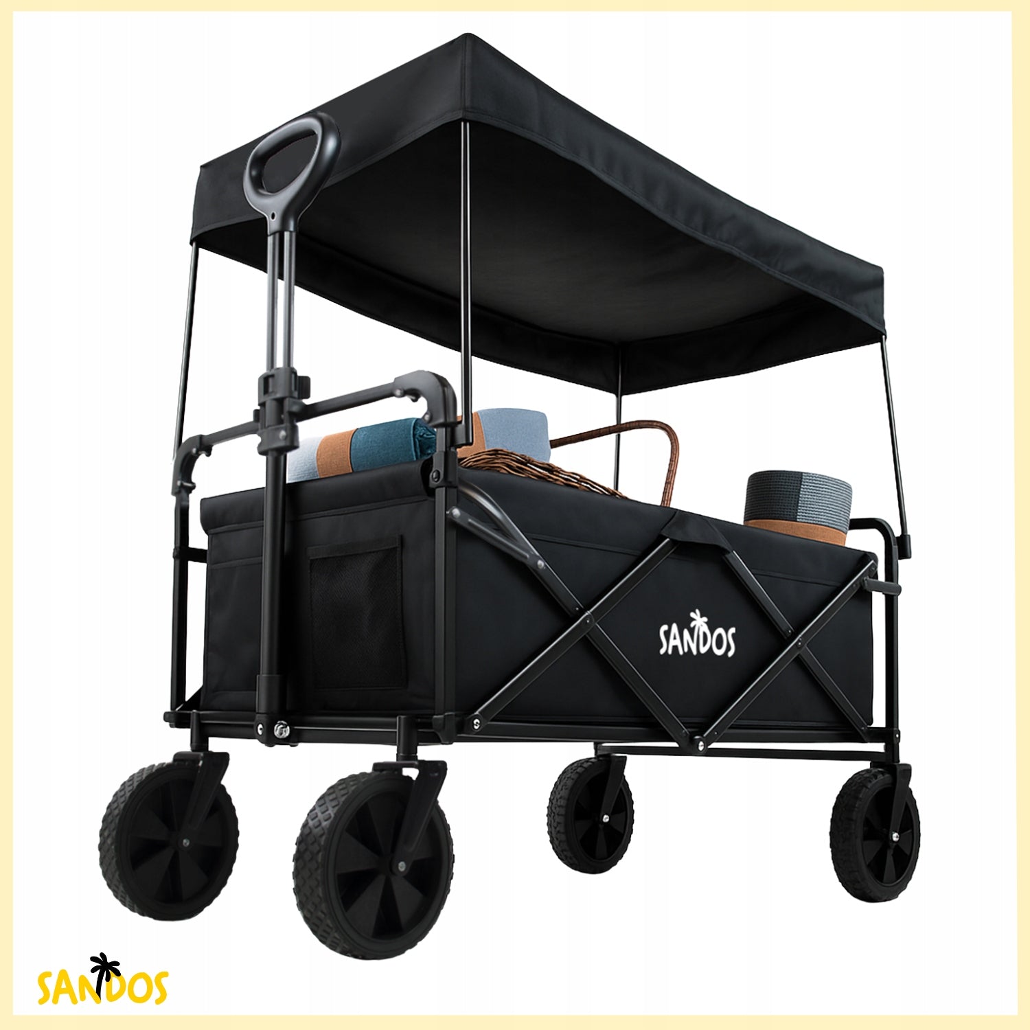 Beach trolley with visor trailer 100kg black folding for holiday beach Brand no brand
