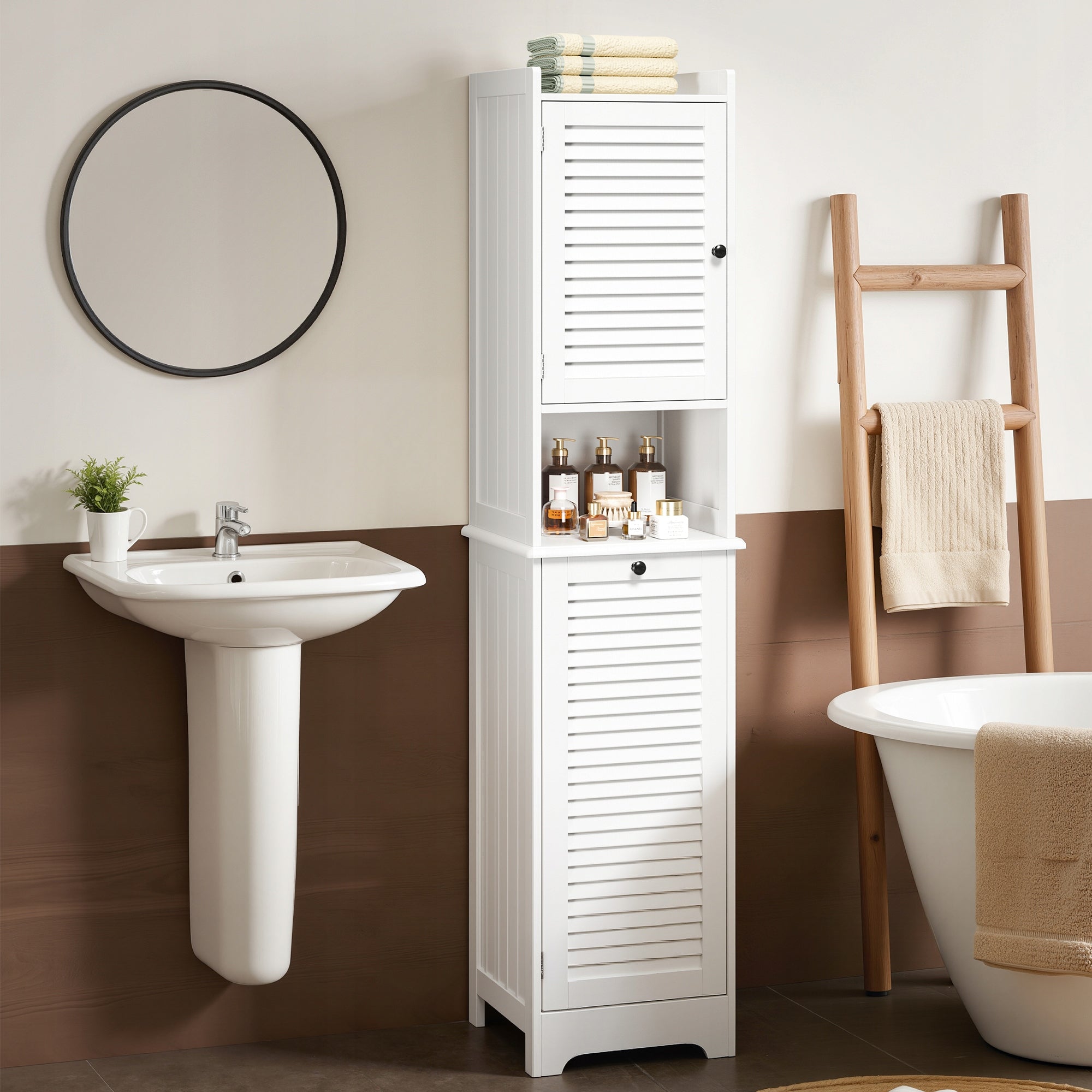 Bealife Szafa łazienkowa 40x37x170 cm z koszem system antywywrotowy Biały Manufacturer code AP06