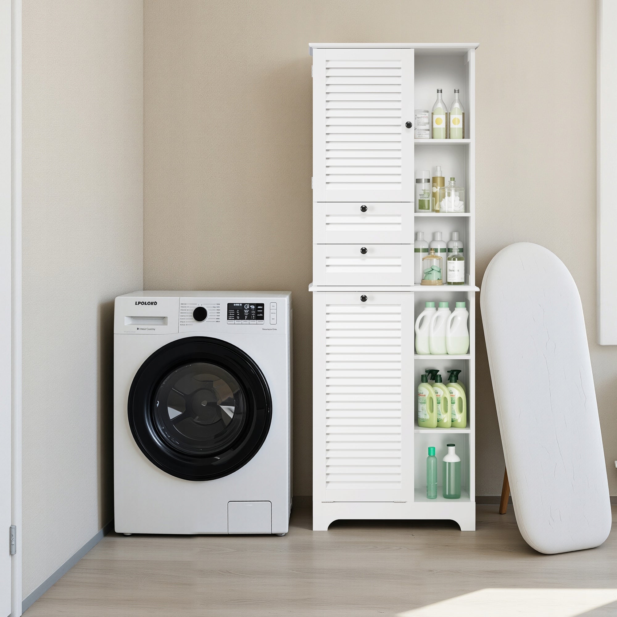 Bealife Szafa łazienkowa 60x37x170 cm z koszem system antywywrotowy Biały EAN (GTIN) 6973900316790