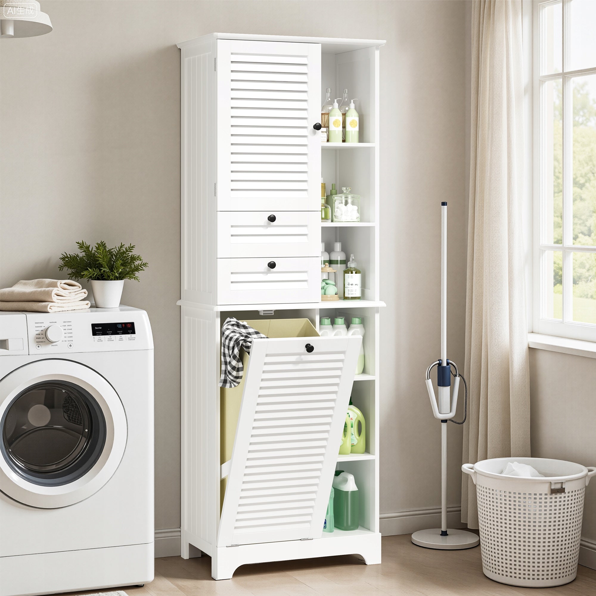Bealife Szafa łazienkowa 60x37x170 cm z koszem system antywywrotowy Biały Manufacturer code AP08