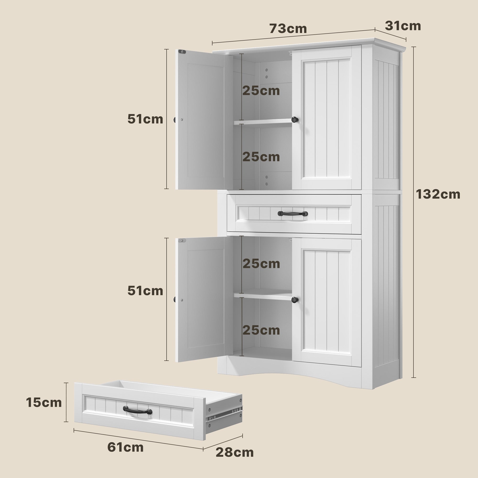 Bealife Szafka Łazienkowa 132x73x31 cm 4 Drzwi 1 Szuflada Biała Manufacturer code AP68