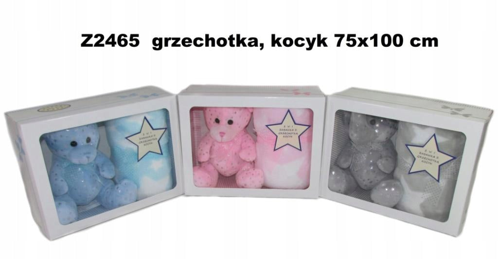 Bear with rattle and blanket 75x100cm MIX