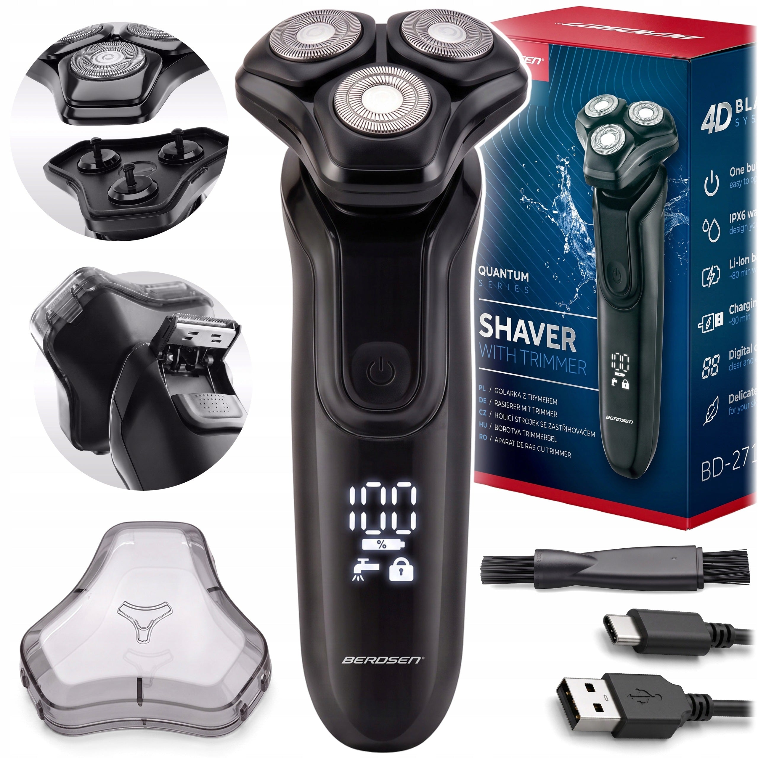 Beard Shaving Machine Beard Electric Shaver Rotating Trimmer IPX6
