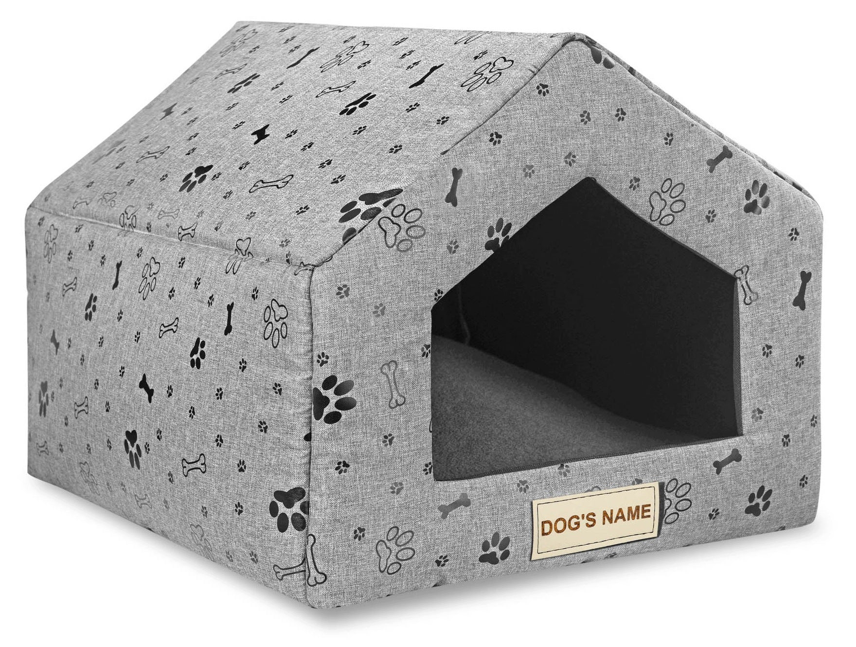 Bed Dog House Cat Booth Playpen for Dog Grey + Dog Name 50x40 cm Length 50 cm