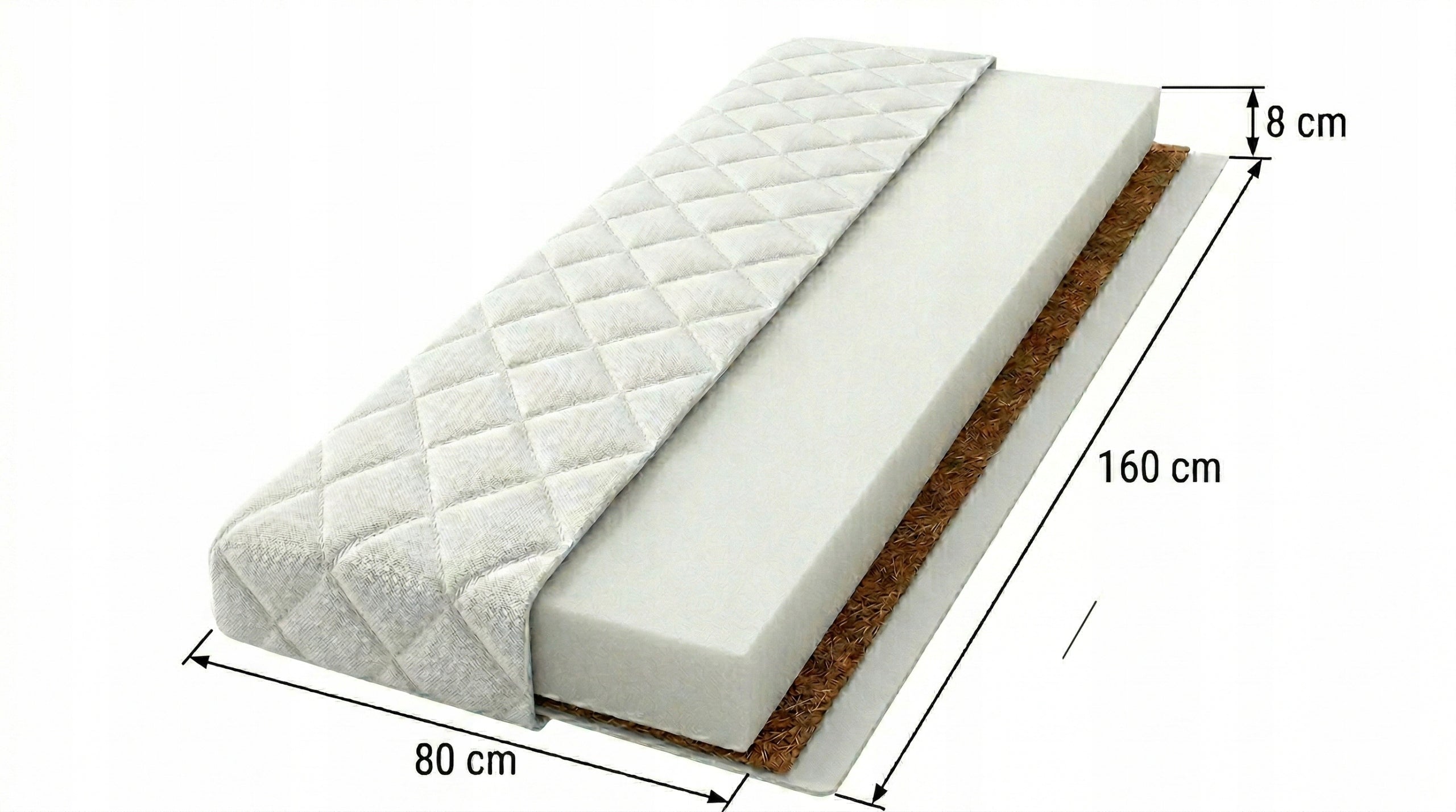 Bed Mattress 160x80 Coconut Foam OEKO-TEX Anti-allergic Medical device no
