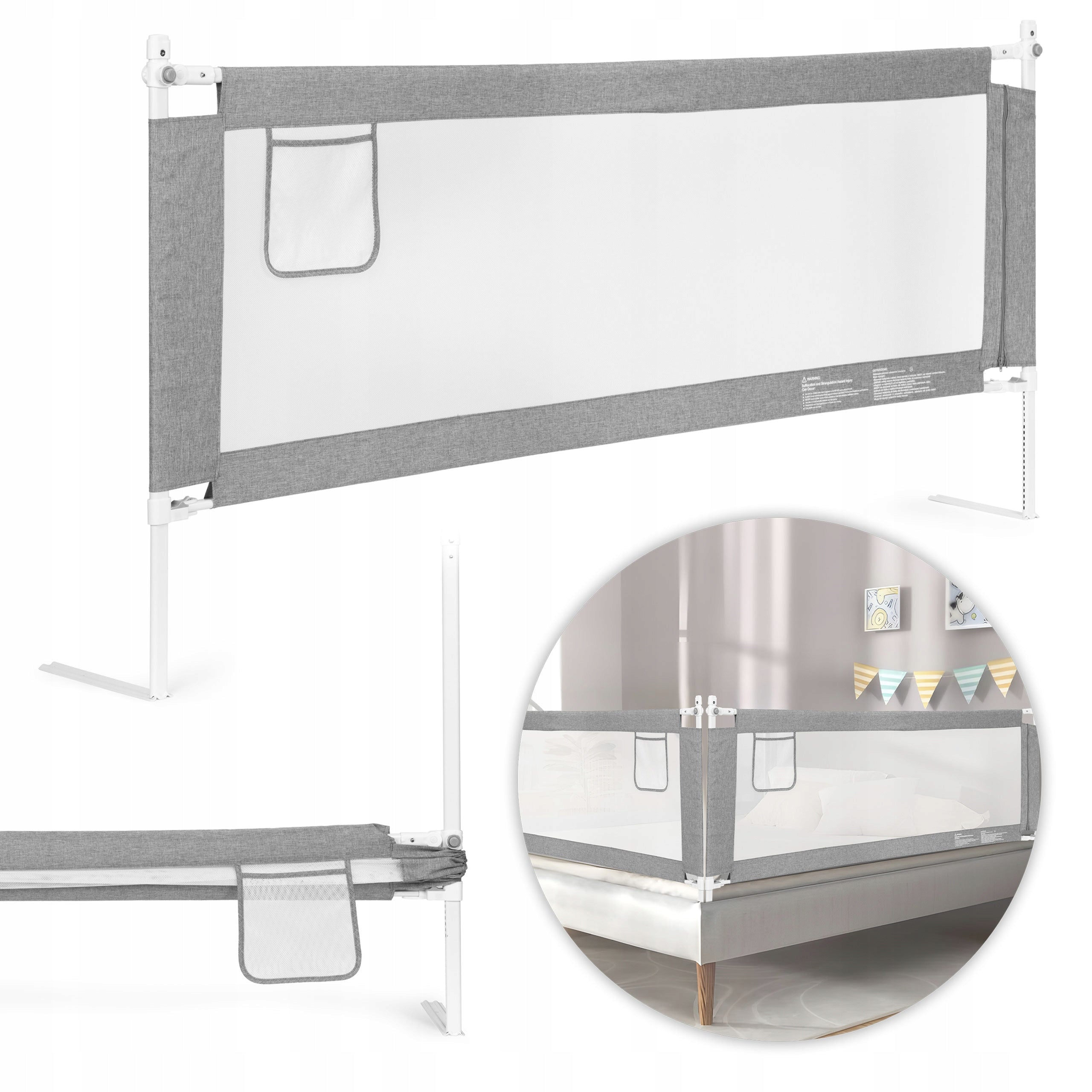 Bed Protective Barrier 200x70 cm Adjustable Grey Child Protection