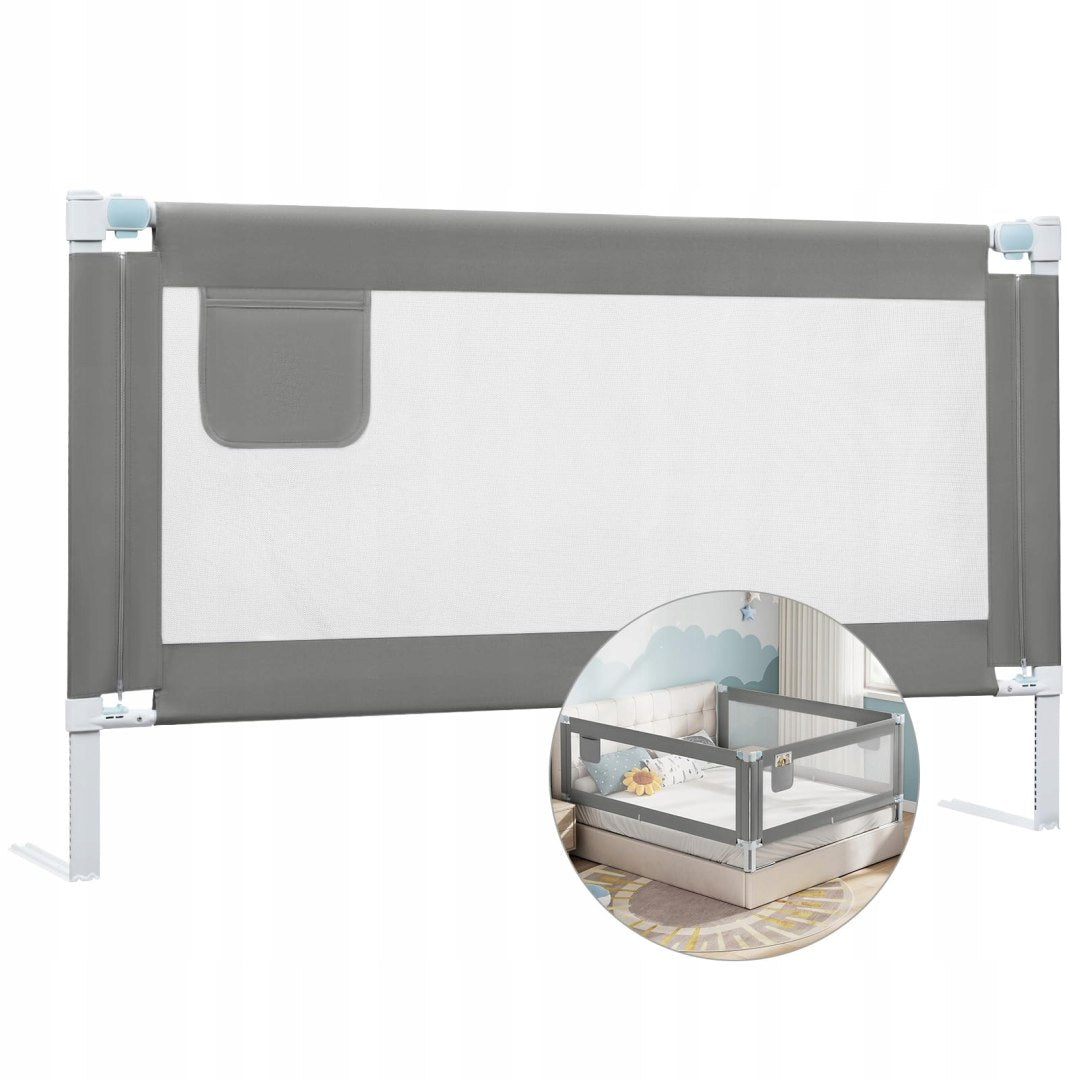 Bed barrier for children, barrier 150x30x69-87cm grey Woltu