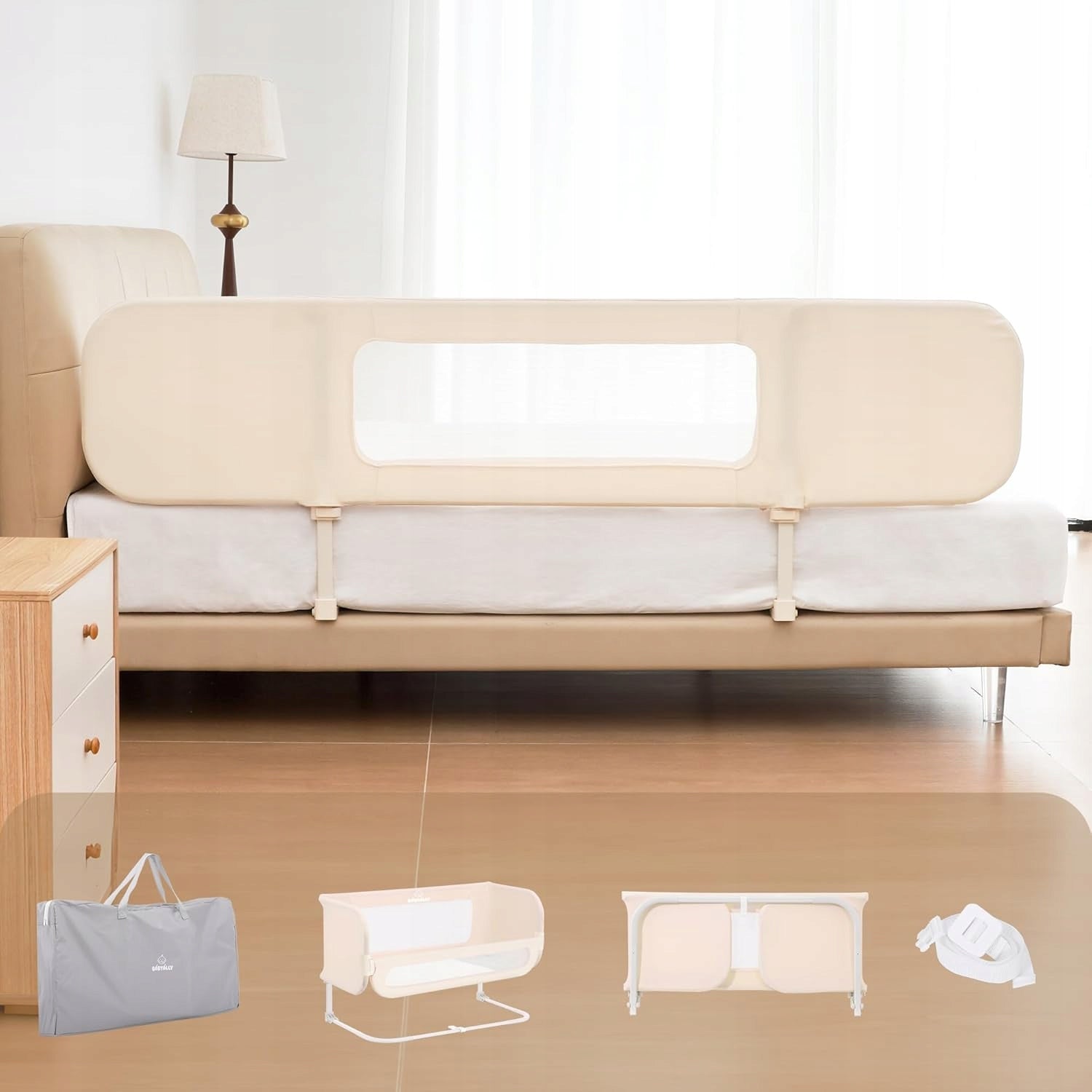 Bed barrier protective safety gate folding 185cm 2in1 cream Brand no brand