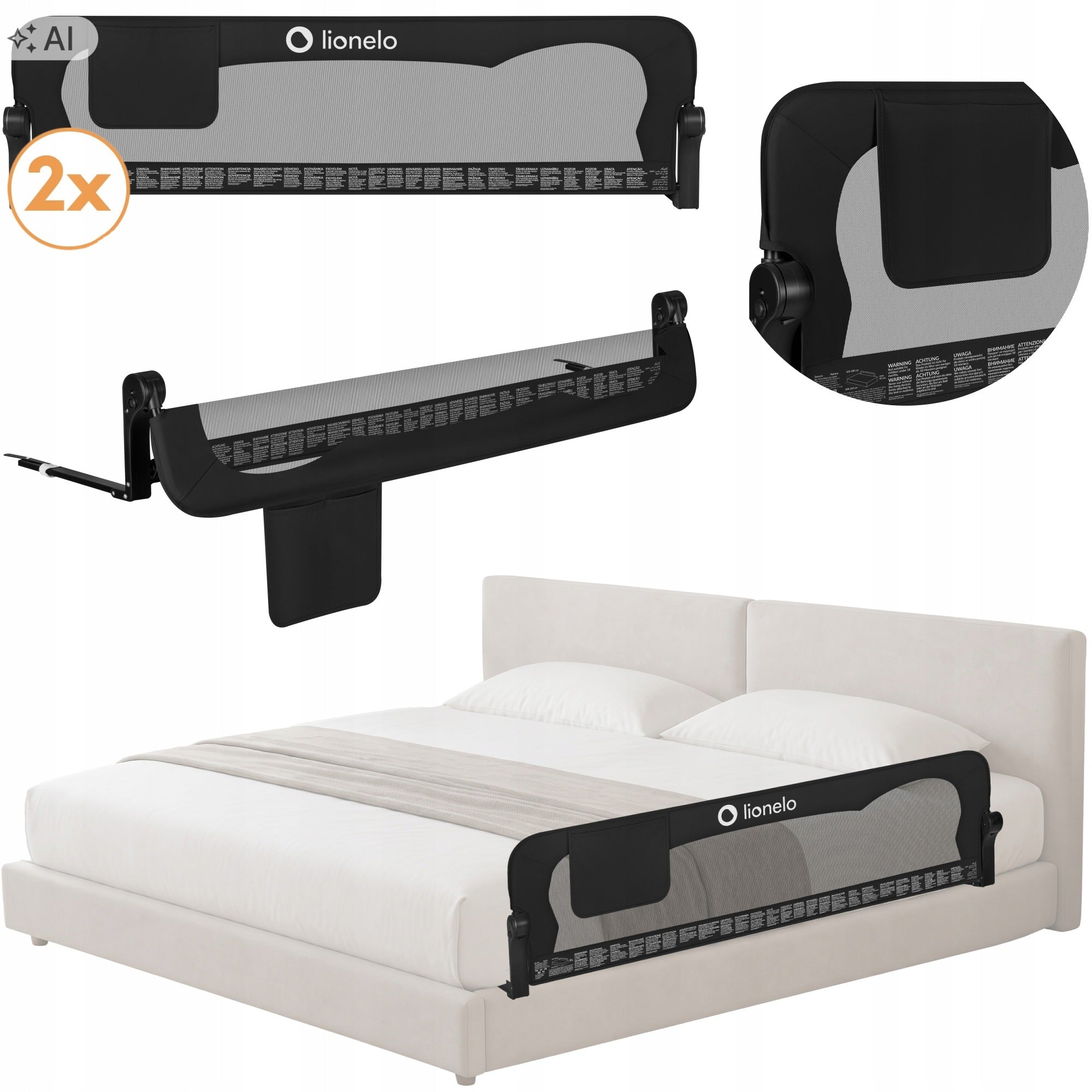 Bed barriers PROTECTIVE GATE DOUBLE Security 150cm Lionelo Eva Packaging status original