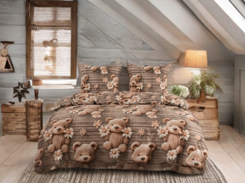 Bedding 160x200 COTTON SATIN 2 Pillowcases BEARS LARGE SELECTION OF PATTERNS Manufacturer code 3AML-3286