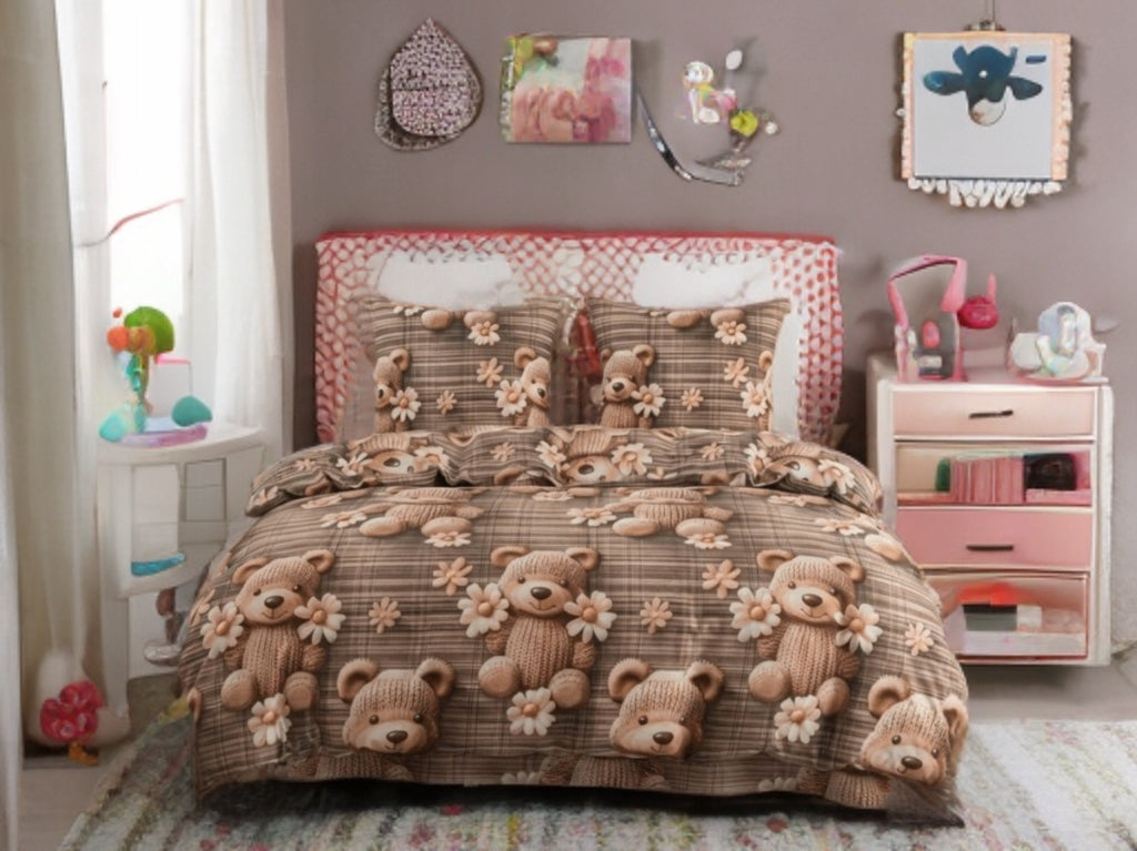 Bedding 160x200 COTTON SATIN 2 Pillowcases BEARS LARGE SELECTION OF PATTERNS Packaging status original