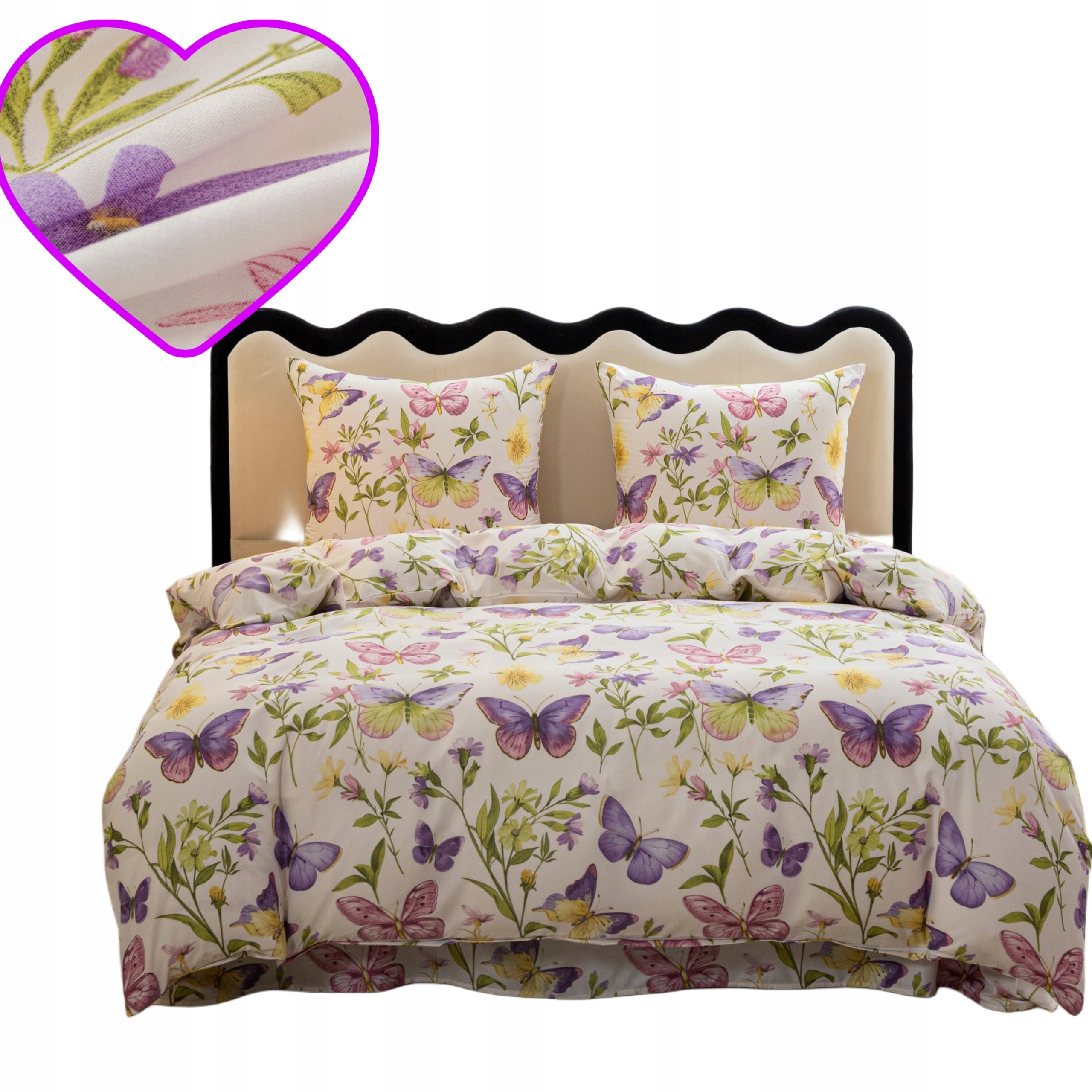 Bedding 160x200 COTTON SATIN 2 Pillowcases BUTTERFLIES LARGE SELECTION OF PATTERNS