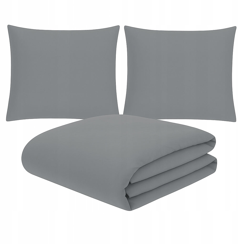 Bedding 160x200 SINGLE COLOR SMOOTH + 2x PILLOWCASE 70x80 ZIPPER grey