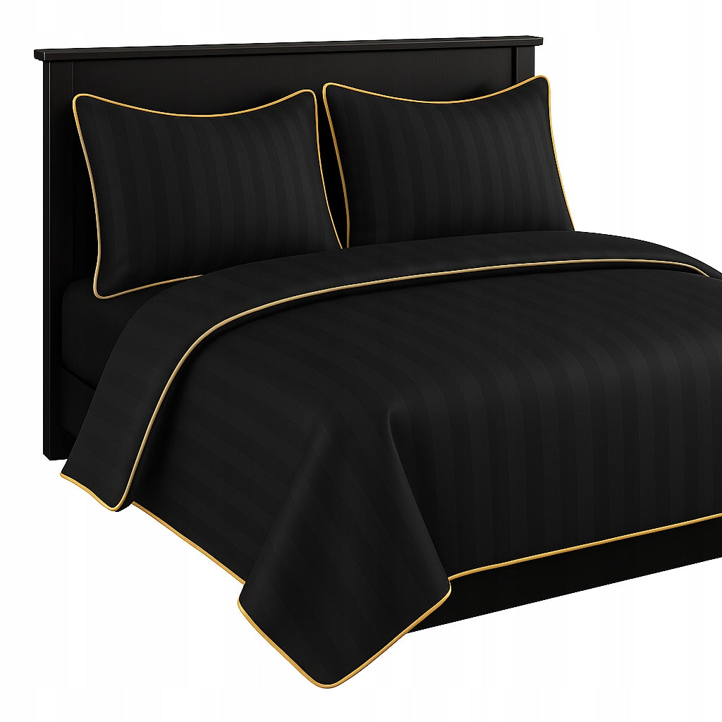 Bedding 160x200 SINGLE COLOR TRIMMED damask WAR black + gold