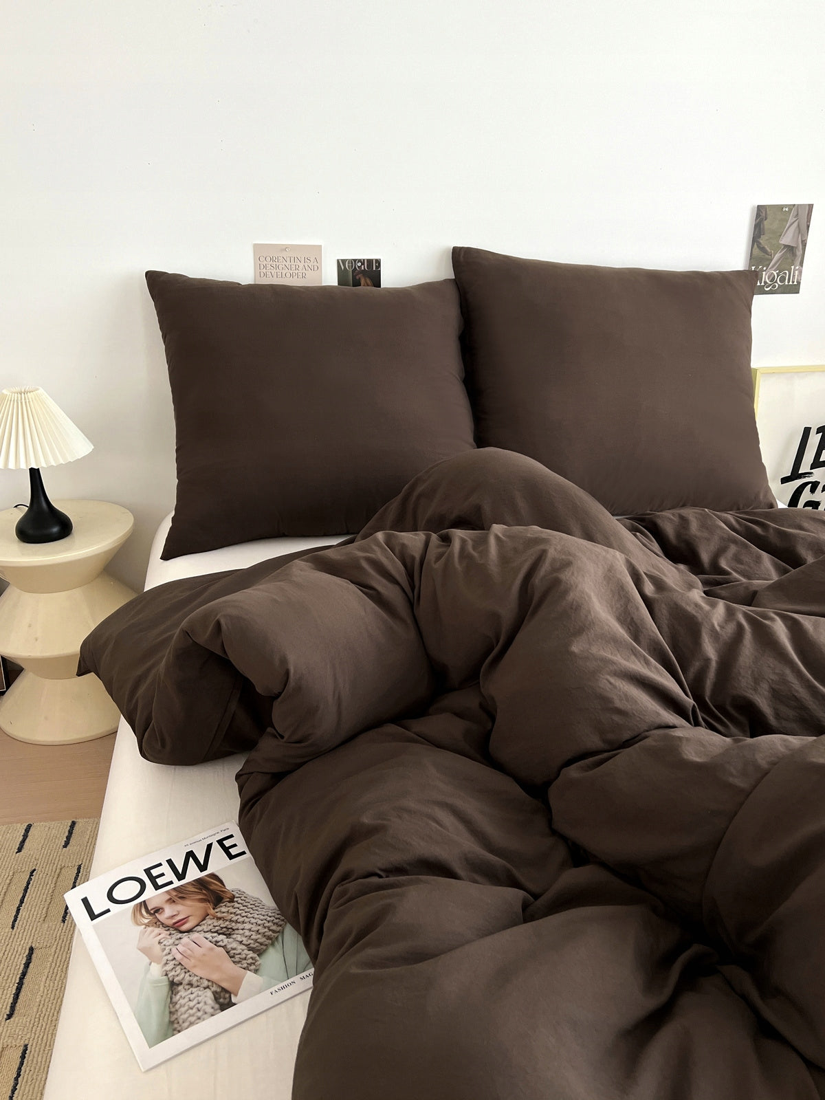 Bedding 160x200 + pillowcases dark brown without pattern microfiber set Packaging status original