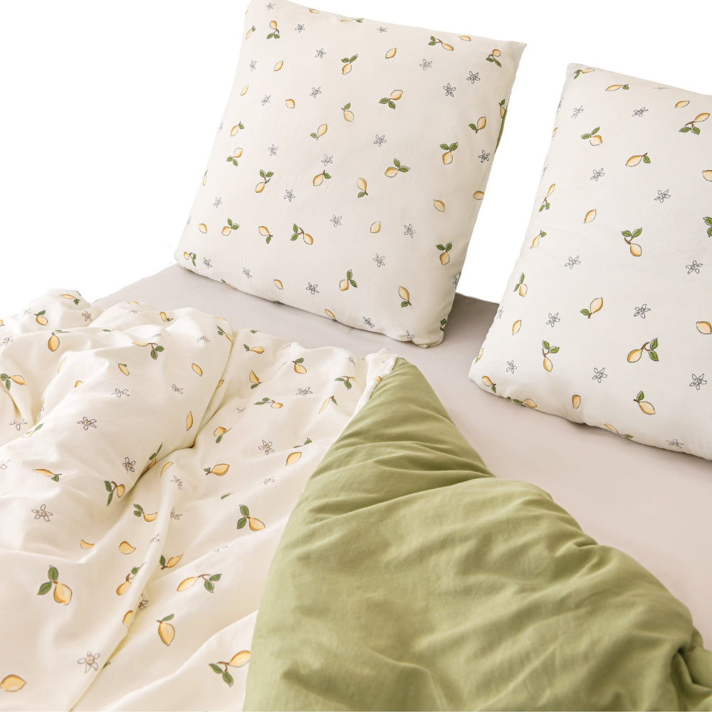 Bedding 160x200 + pillowcases white green with lemon fruit fashionable set