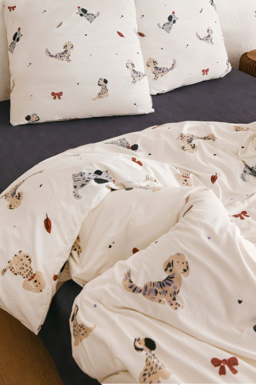 Bedding 160x200 + pillowcases white with poodles dogs bows fashionable set Packaging status original