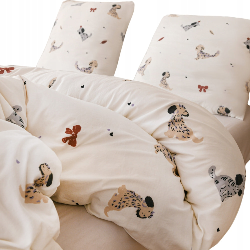 Bedding 160x200 + pillowcases white with poodles dogs bows fashionable set