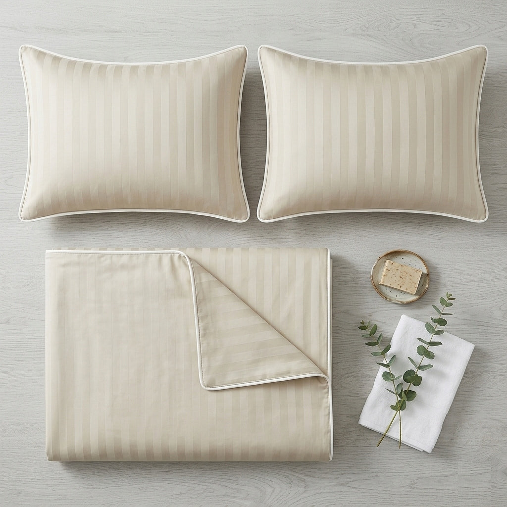 Bedding 200x220 SINGLE COLOR TRIMMED damask VARIANT beige+white Packaging status original