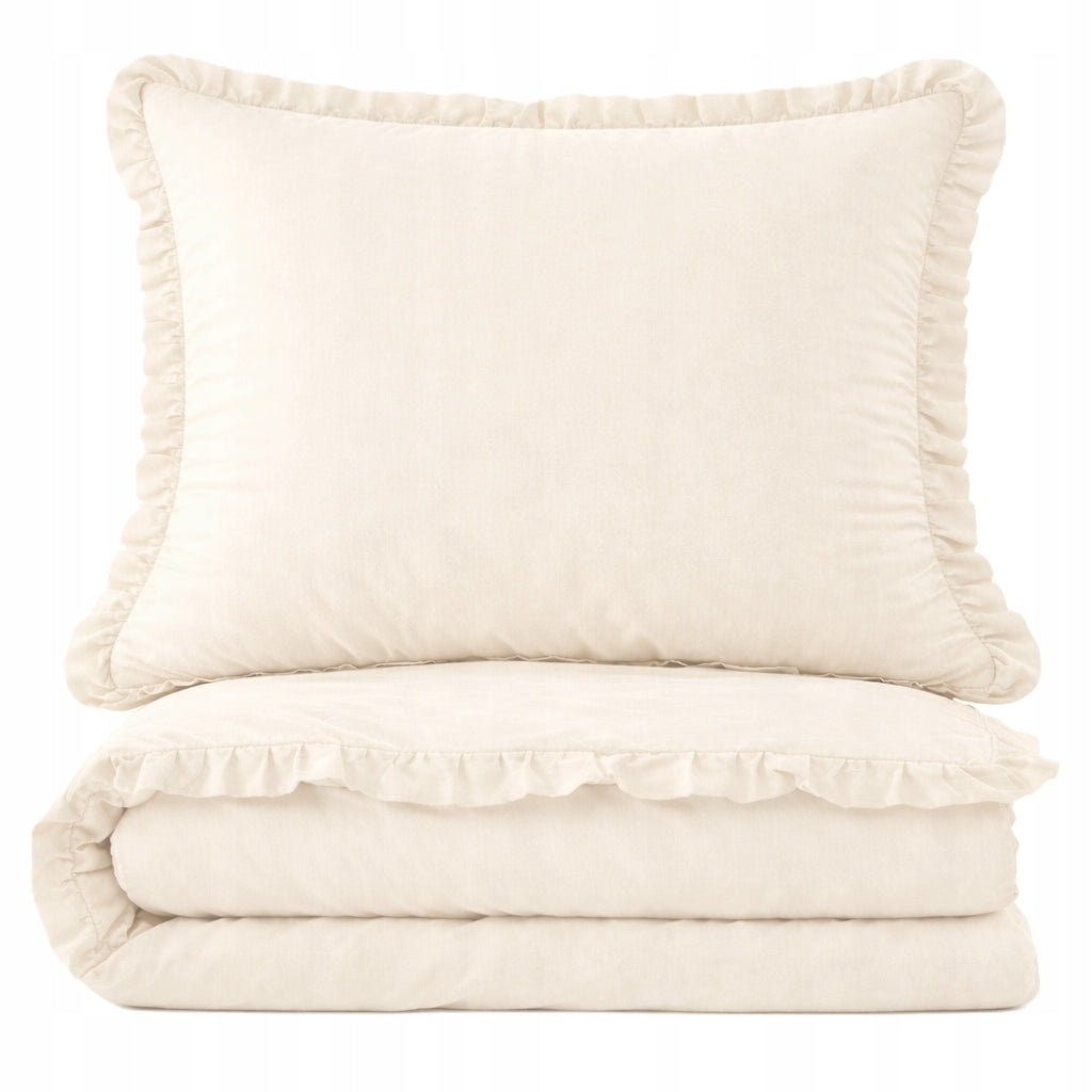Bedding 220x200 Cream with Falbanka 2x 70x80 Set 3cz Exclusive Premium Brand Strefa Spania