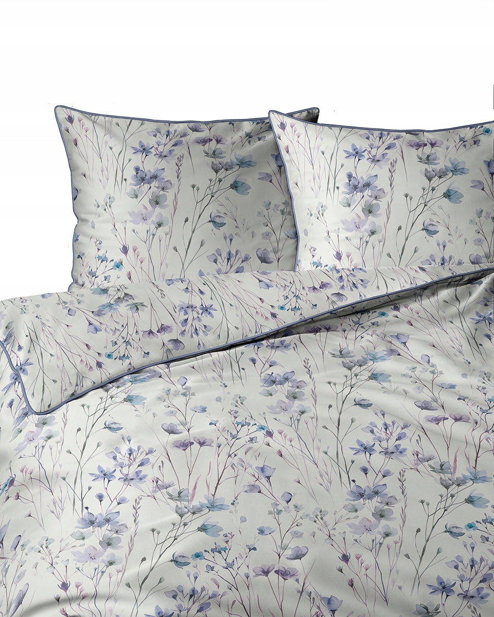 Bedding 220x200 La Perkale Perkal with piping Flower meadow blue Packaging status original