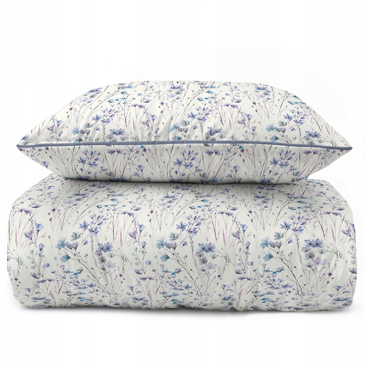 Bedding 220x200 La Perkale Perkal with piping Flower meadow blue
