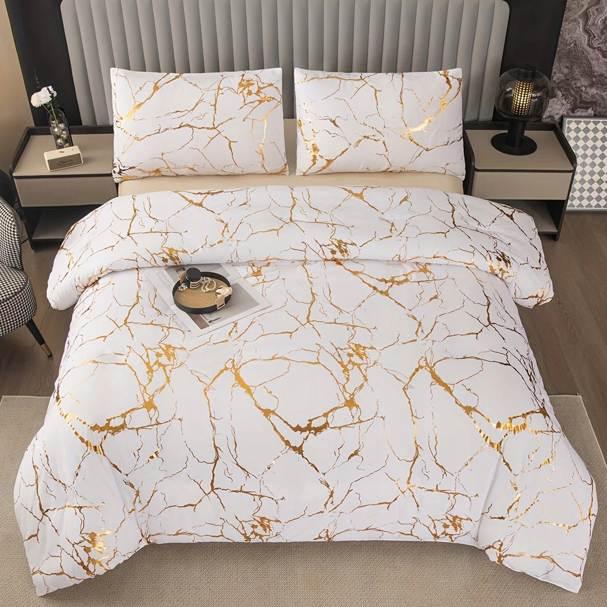Bedding Marble White Gold Application 200x220 Set Marble Packaging status original