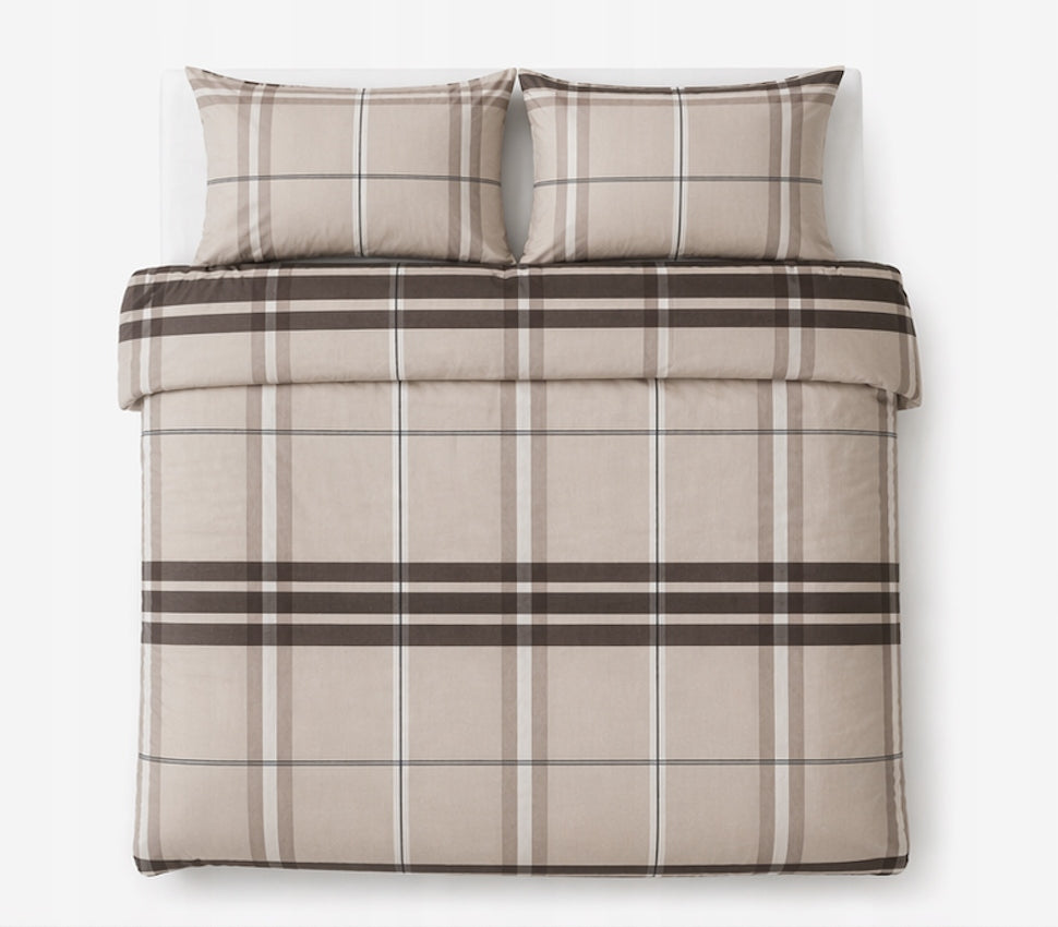 Bedding Satin Cotton 160x200 Beige Grating 2 Pillowcases 70x80 ZIP