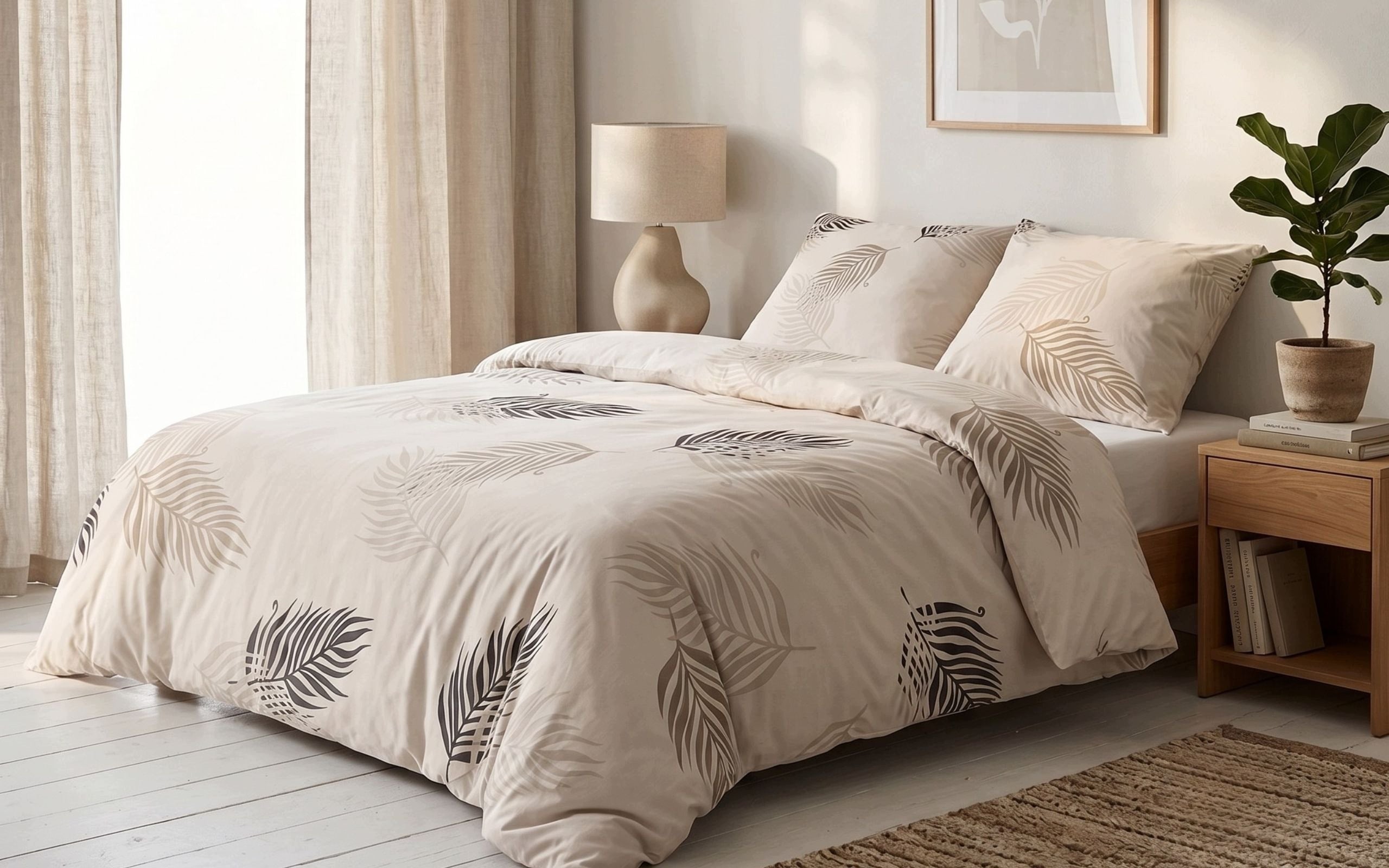 Bedding Set 160x200 Cotton Poland 100% Cotton Beige Thick Manufacturer code Pościele bawełniane w kwiaty kwiatki liście
