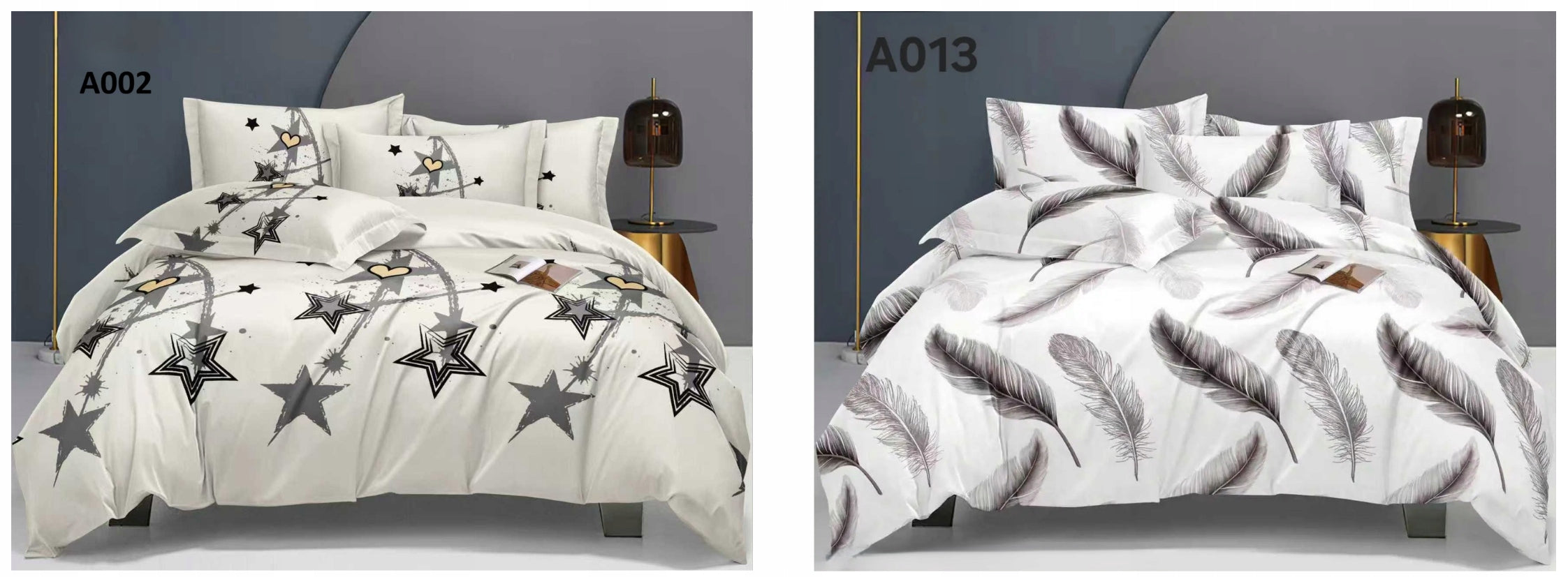 Bedding Set 160x200cm + 2 Pillowcases 70x80 Satin Cotton Various Designs Brand no brand
