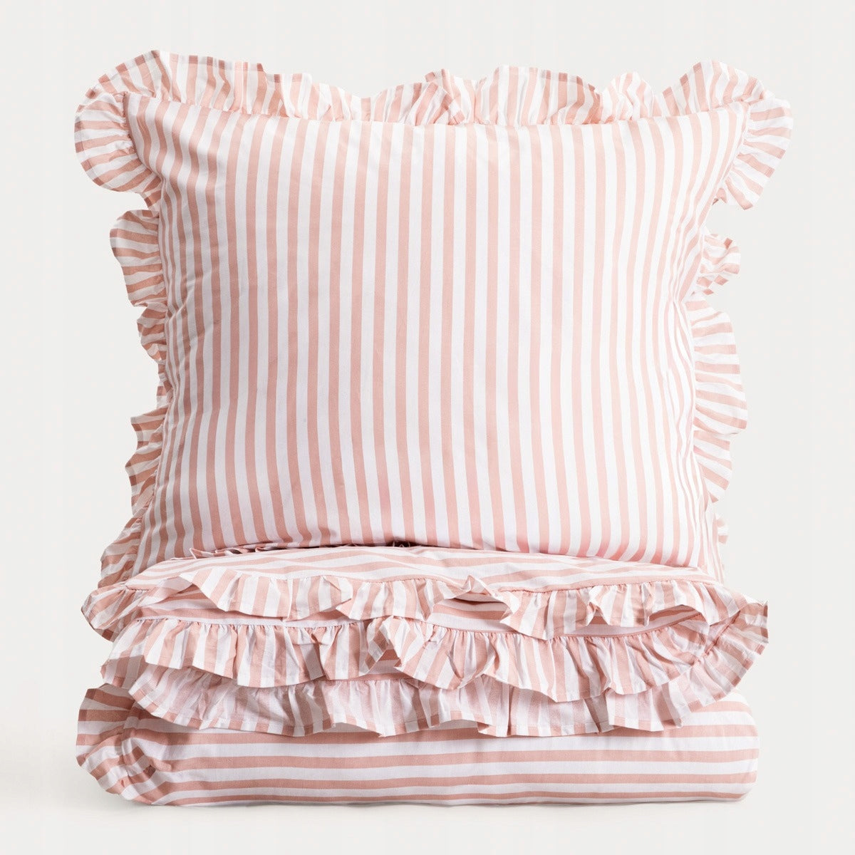 Bedding TRUDY cotton with pink stripes with frill 160x200 2*70x80cm HOMLA