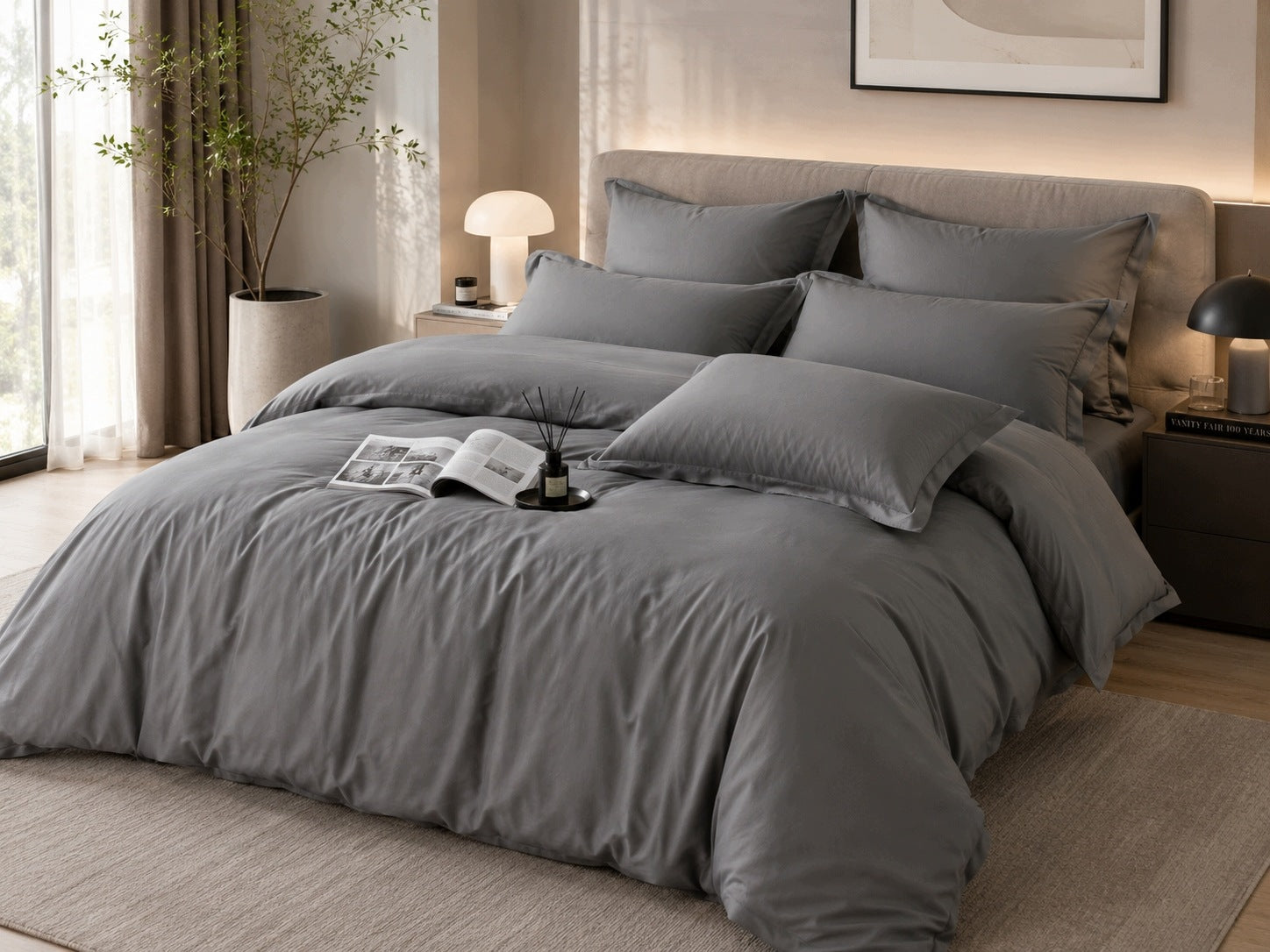 Bedding set 100% cotton Mengtianzi B-02 smooth grey ash 200x220