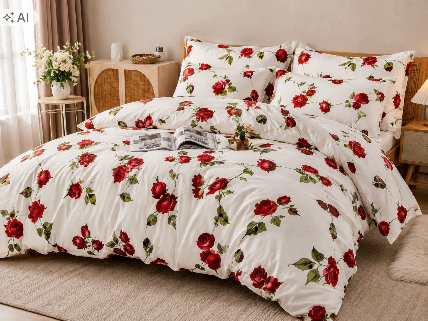 Bedding set 100% cotton Mengtianzi B-1467 white red roses 160x200